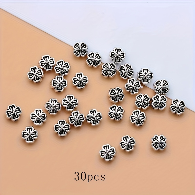 TEMU 30pcs Ancient Silvery Clover Leaves Spacer Bead Alloy Ancient Silvery Clover Spacer Bead Tibetan Silvery Charm Making Bracelet Diy Necklace