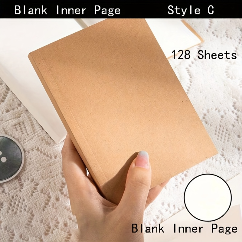 E-shop A6 -Notizbuch, verdickt, 256 Seiten, 128 Blätter, liniert, leer, kariert, Innenseiten, Kraftpapier-Cover, kleines Notizbuch