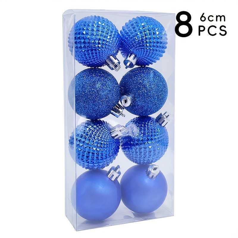 

8- Blue Christmas Ornaments, 6cm Ball Decorations, Shatterproof Hanging Decor For Christmas Tree, Home & Party Decor, Plastic, No Feather, For Season