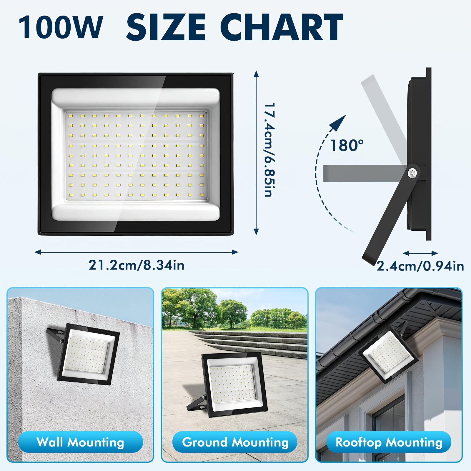 30w/50w/100w Led Flood Lights, 6500k Cool White Light, Adjustable Metal Bracket, Aluminum Housing, Glass Panel, Suitable For Yard, Garage, And Warehouse Lighting