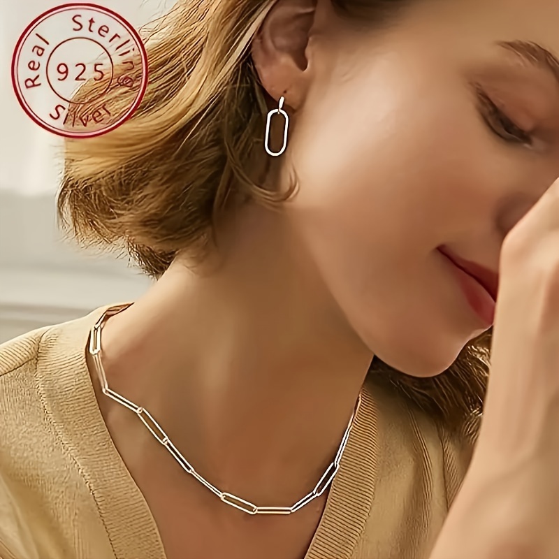 

925 Sterling Silver Paper Clip Chain Necklace For Girls