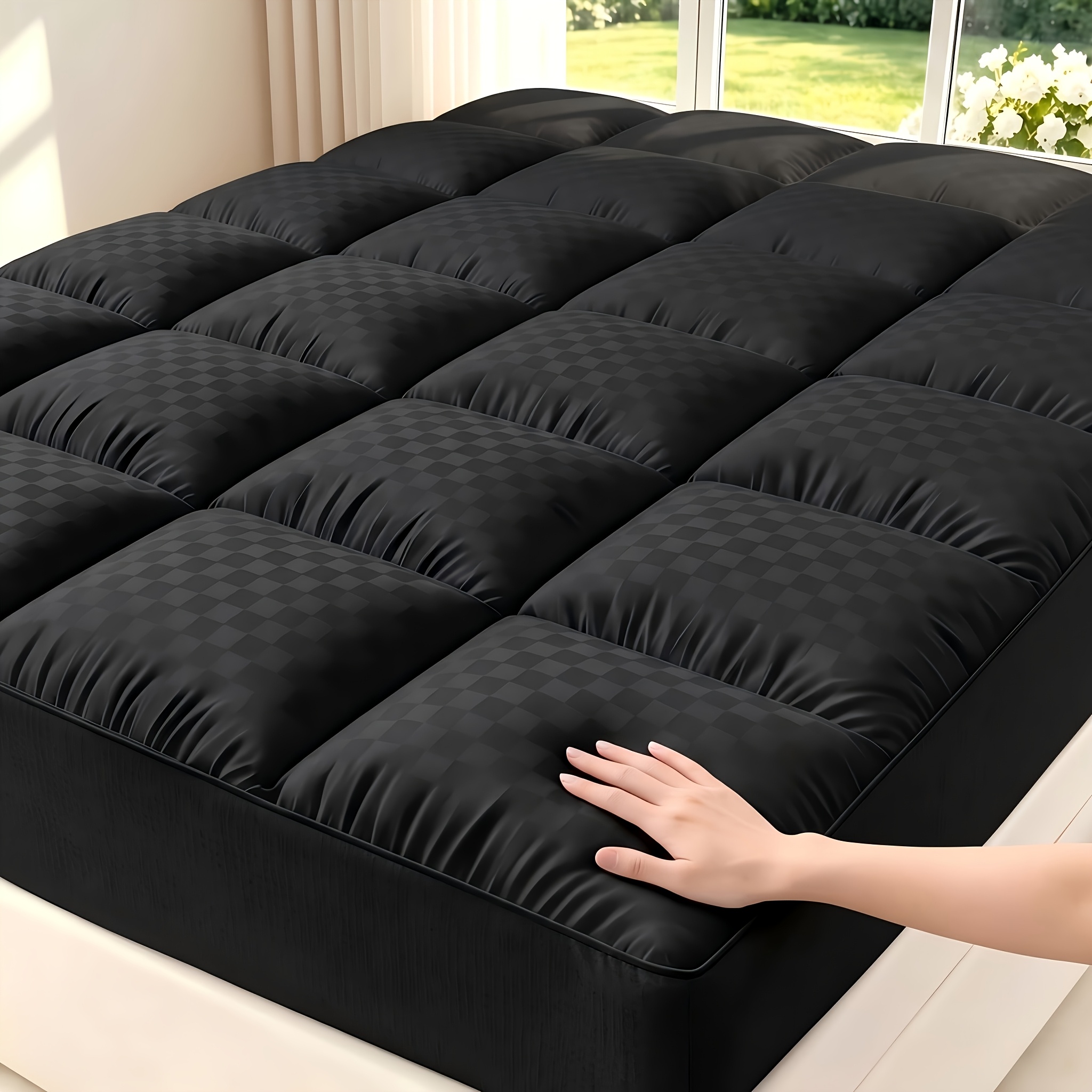 TEMU Queen Cooling Mattress Topper Suitable For Breathable Bed Cover, Top Deep Pocket Mattress Pad Protector With Machine Washable Cover, Temperature