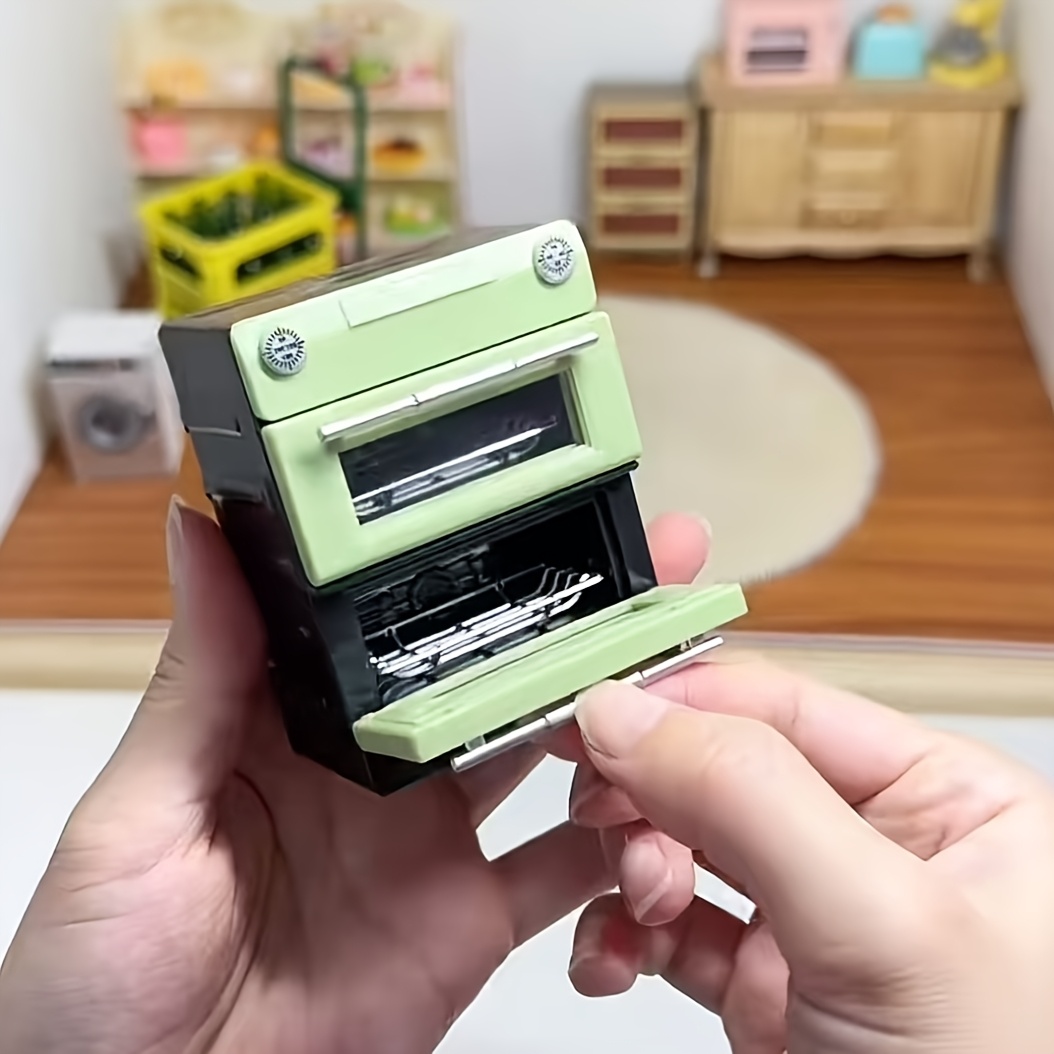 

Miniature Oven Model, Diy Doll House Kitchen Scene, Openable, Multifunctional Indoor & Outdoor Decor, Miniature Photography Prop, No Power Needed, Resin Material, Green/silver/black