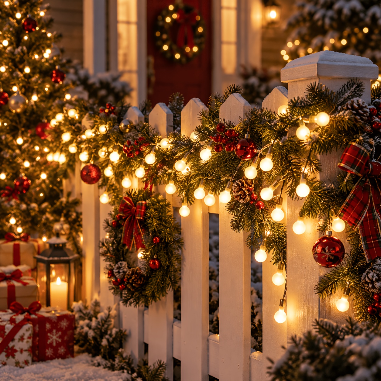 TEMU Guirlande lumineuse de Noël miniature d'extérieur 236 pouces blanc chaud, boules scintillantes suspendues à piles, 8 d'éclairage pour camping