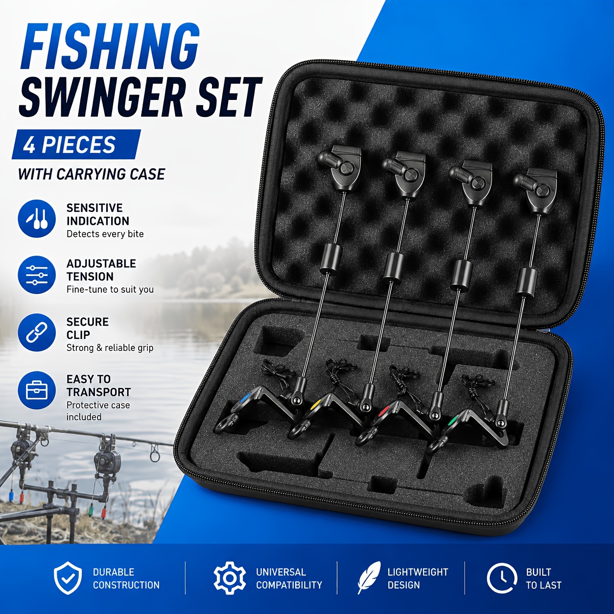 TEMU 4pcs Carp Fishing Bite Indicator Set, Fishing Bite Indicators With Adjustable Tension And Carrying Case, Sensitive Rod Bite Alarm Hanger