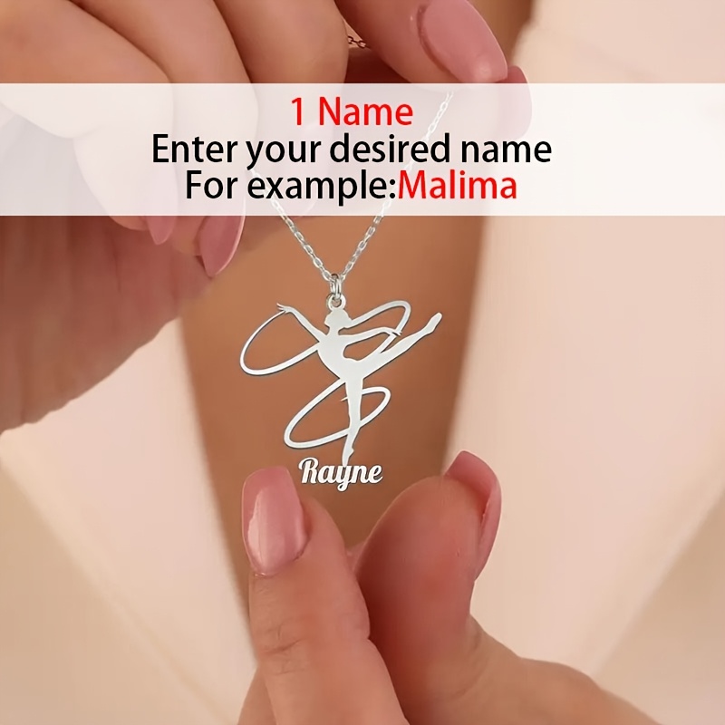 TEMU Collana personalizzata con di ginnastica squisita, placcata, personalizzabile con nomi inglesi, accessorio con font elegante, perfetta come