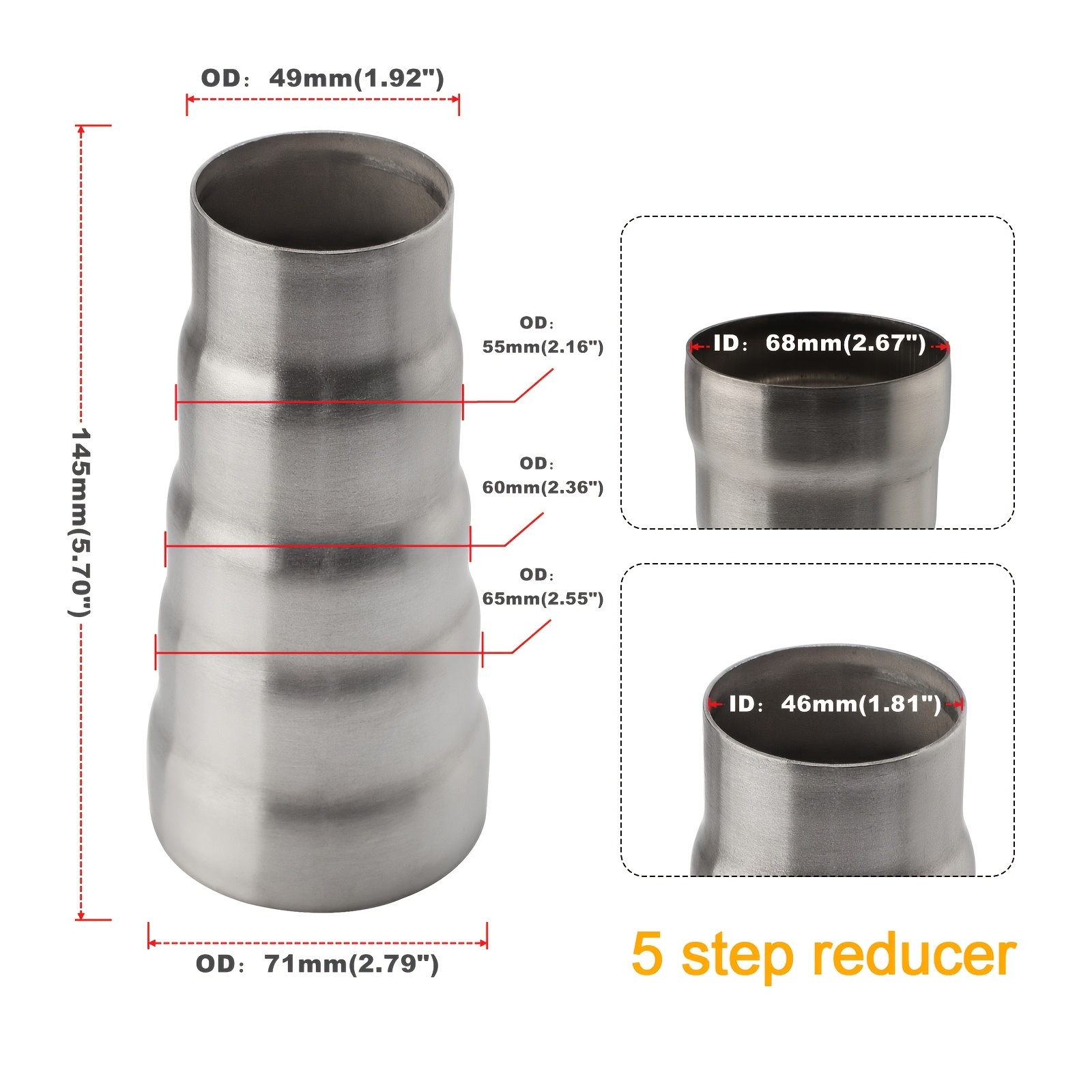 TEMU Exhaust Pipe Adapter Connector Reducer, Stainless Steel Reducing Pipe, Reducing Adapter Intake Pipe Connector