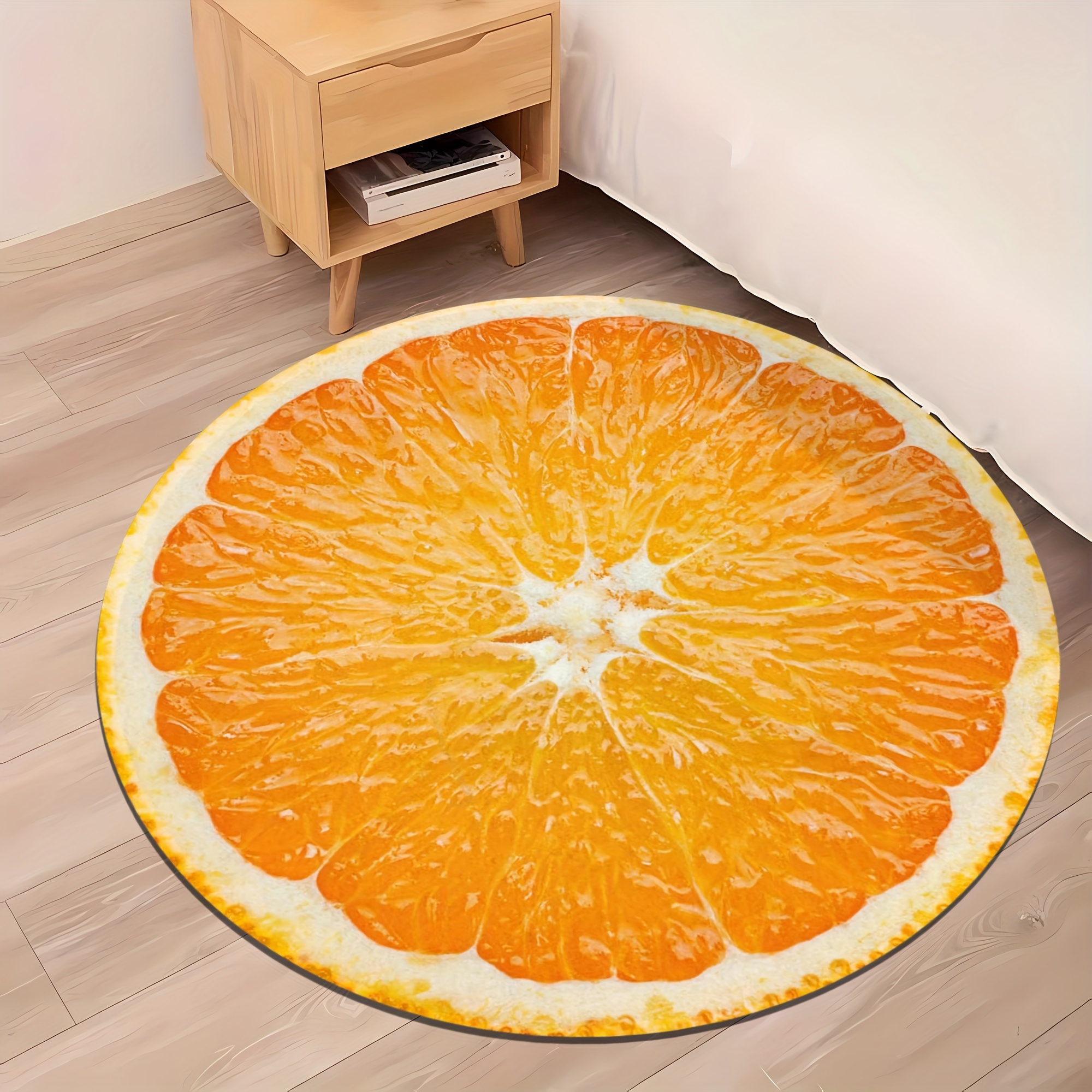 

1pc Orange Slice Round Area Rug - Soft Comfortable Absorbent Non-slip Stain Resistant Washable Polyester Mat For Entryway, Living Room, Study, Bedroom - Premium Flannel Memory Foam Indoor Decor Rug