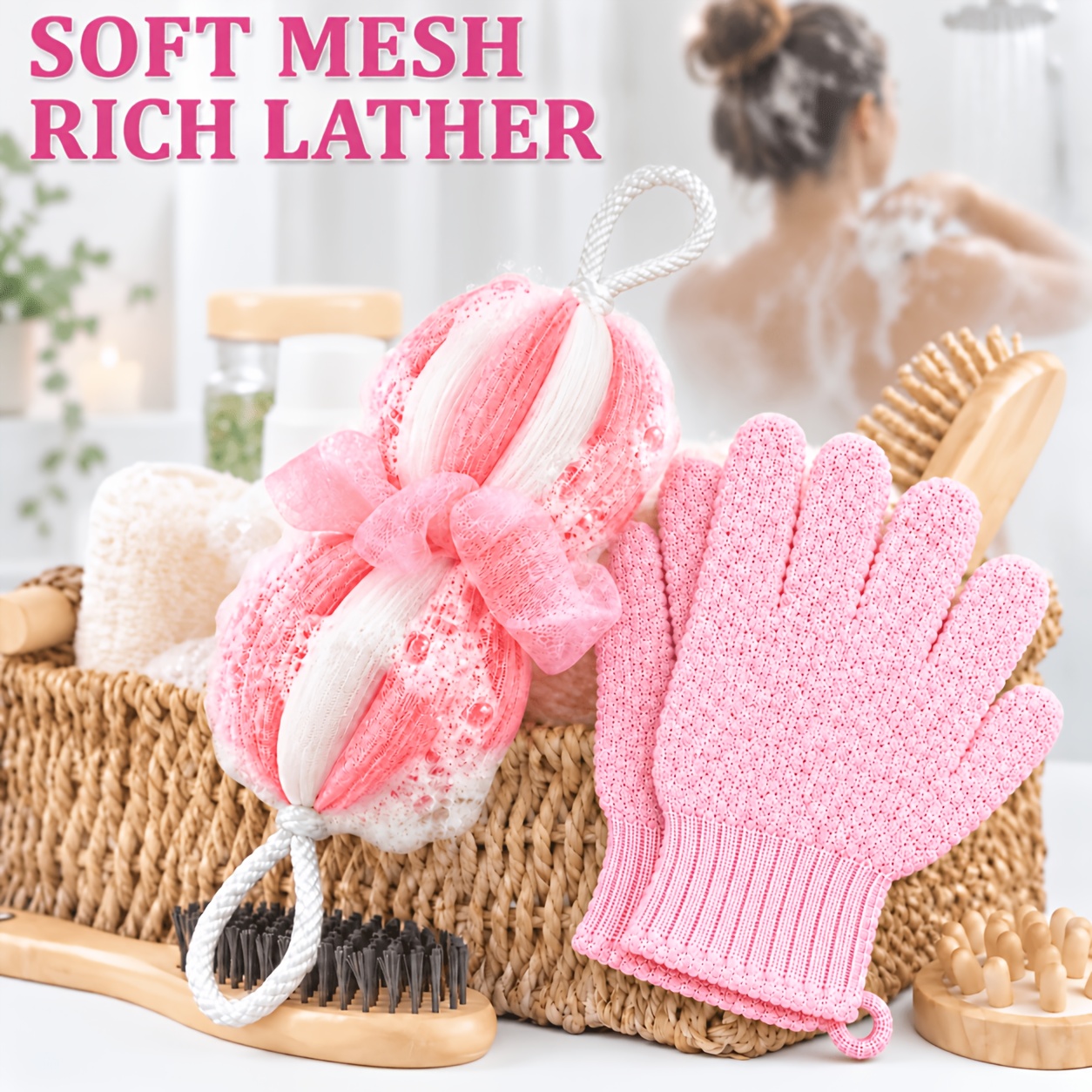 2pcs Bath Set: Exfoliating Glove and Loofah Combination