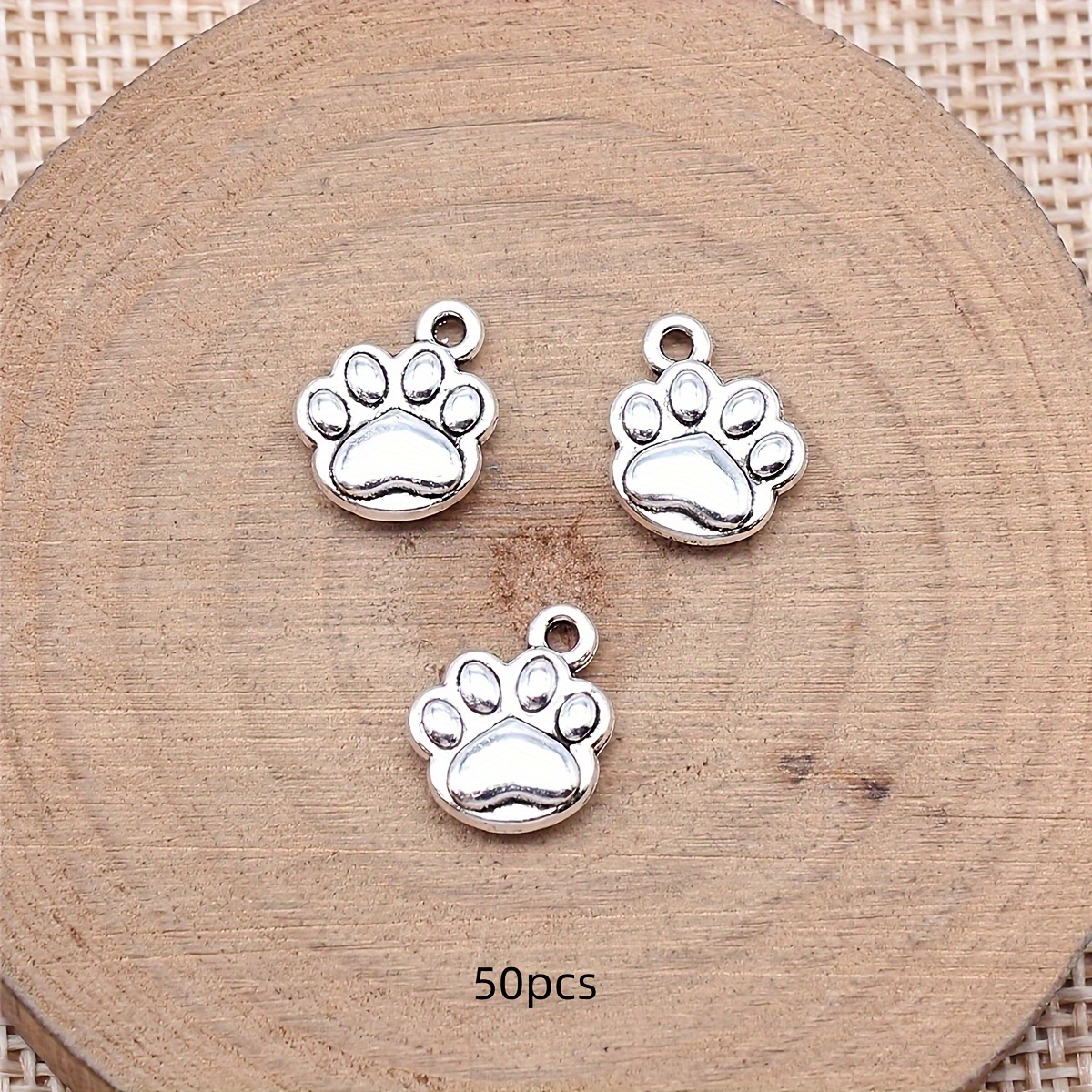 Image of 15/30/50pcs Antique Silvery Dog Paw Pendants, Cute Animal Pendants, Diy Necklace Bracelet Accessories, 12x10mm