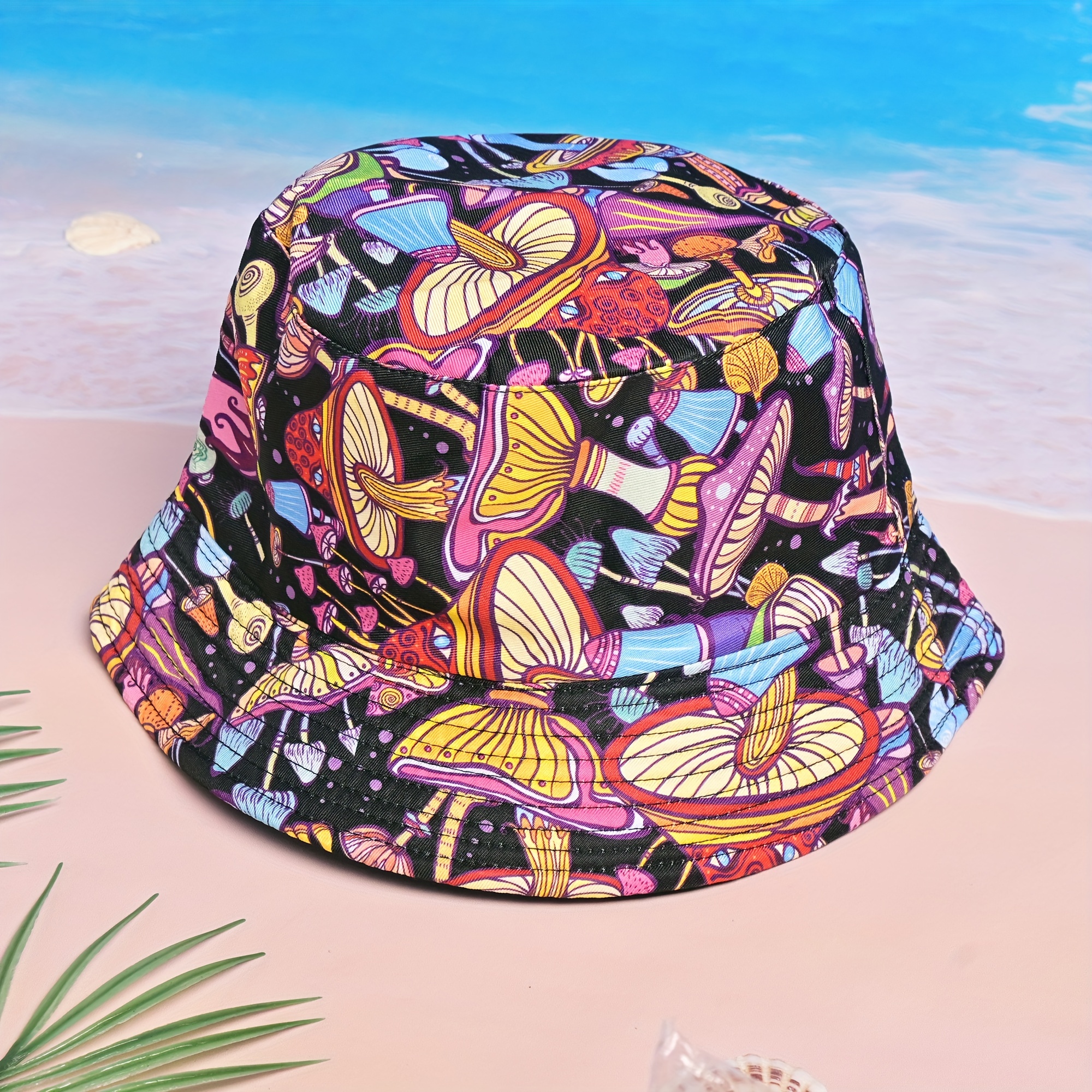 Hip Hop Cartoon Bucket Hat Trendy Plant Printed Reversible Sun Hats Casual Lightweight Fisherman for Women Men,Temu