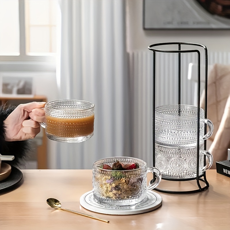 4pcs retro glass coffee cups bamboo lids spoons handle - Temu