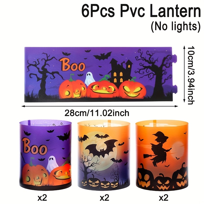 TEMU 6 st FengRise Halloween Ljuslyktor - Spöklik Pumpaskålslott & Haunted House Design, Hållbara Plastpumpor för Halloweenhemdekorationer,