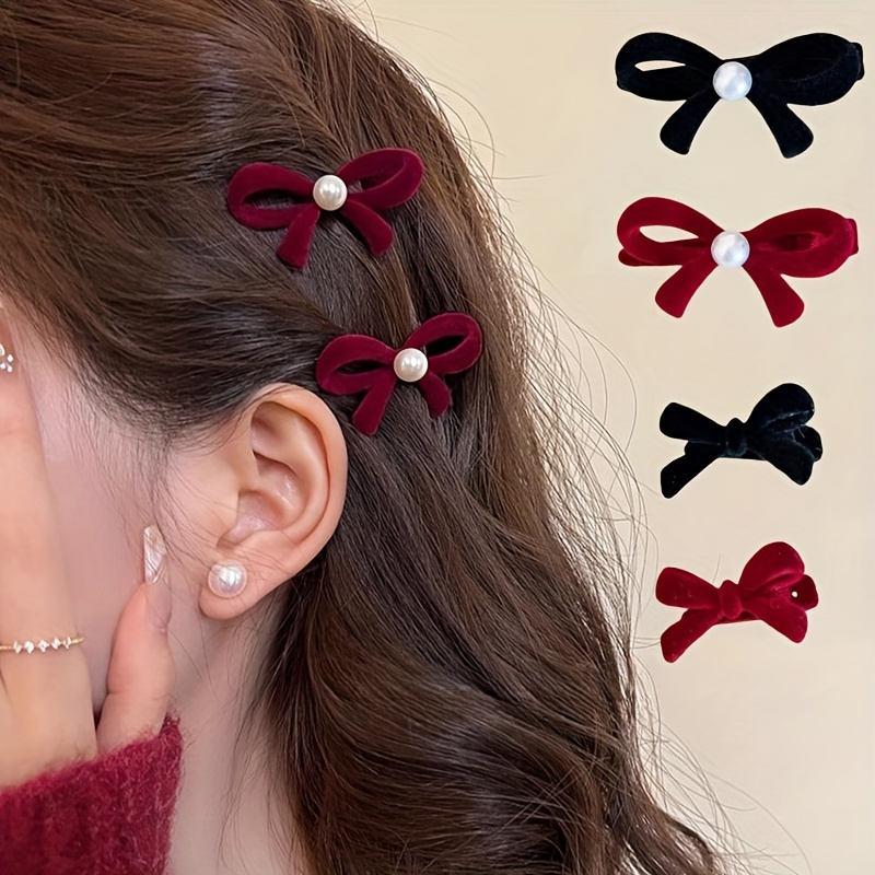 

2pcs Velvet Bow Hair Clip - Elegant Women's Velvet Bow Tie Hair Decor, New Year' Color Hair Accessory, Christmas Valentine's Day Birthday Party Gift
