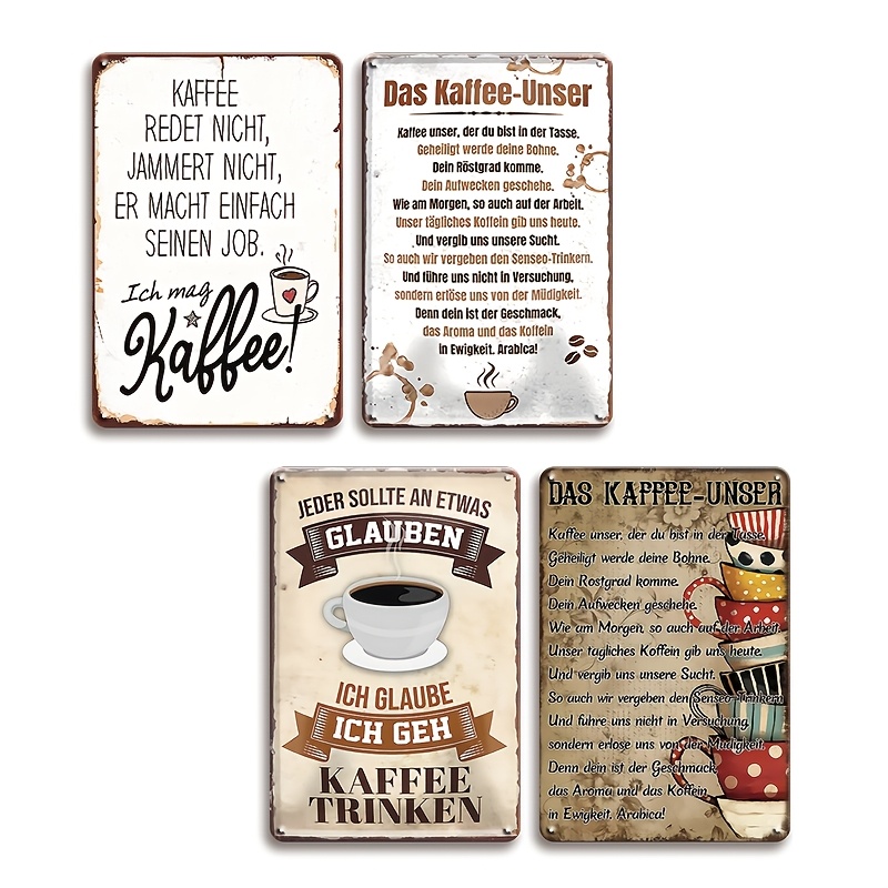 Image of Vintage German Coffee Posters Set, Retro Metal Wall Decor For Cafes, Unique Gift For , 8x12 Inch Metal Signs