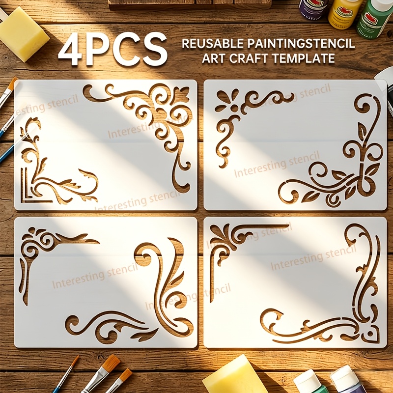 TEMU 4pcs (7 X 5 Inches) Retro Design Templates, Reusable Templates For Hand Painting, Coloring, Drawing, Graffiti, And Artistic Coloring, Suitable