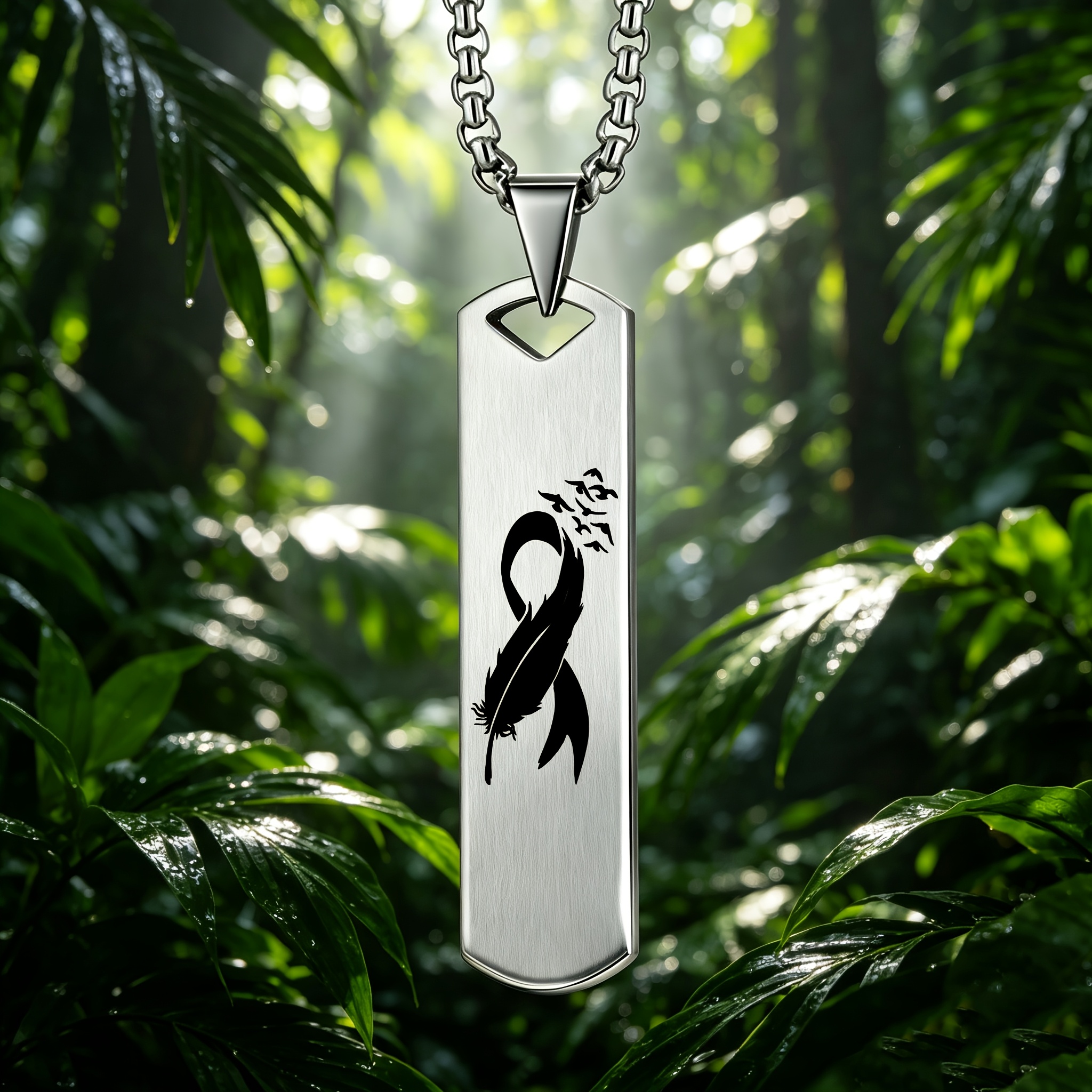 Bohemian Feather & Birds Infinite Loop Pendant Necklace