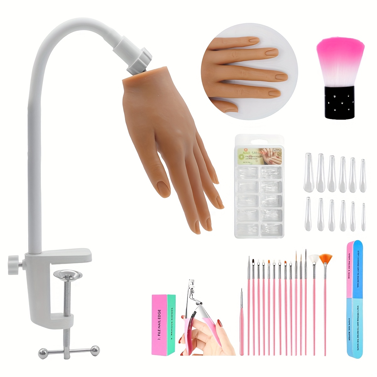 1pc Bendable Silicone Female Hand Wrist Model for Nail Art Training, Jointed Fake Hand with Nail Tips, Unscented Manicure Practice Glove, Nail Technician Tools & Accessories