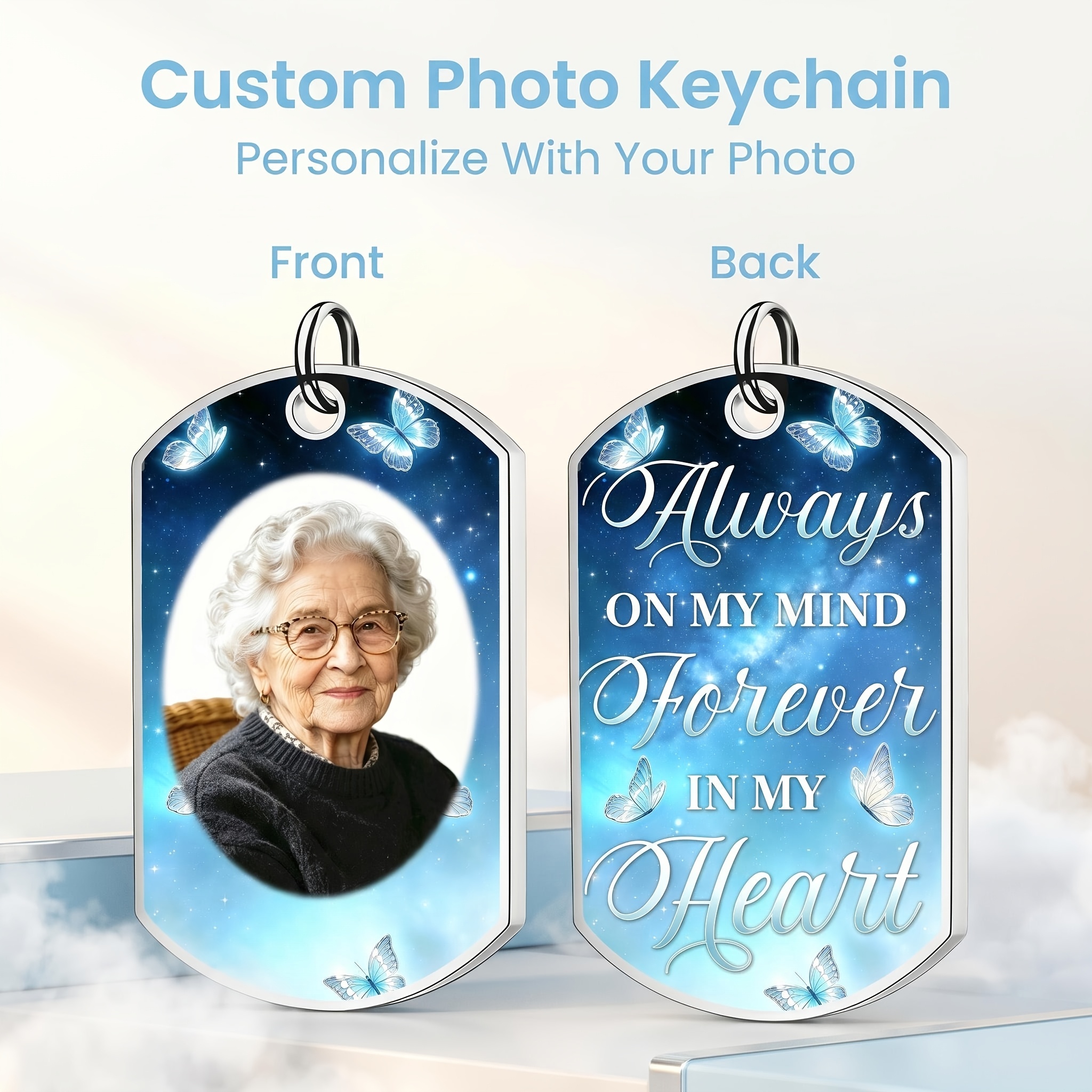 TEMU 1 Custom Stainless Steel Memorial Keychain - Personalized Photo Keepsake With " Heart" Message, Sympathy Gift For The Loss Of A Mother Or One,