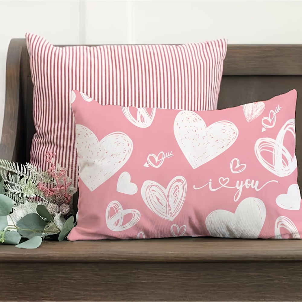 

1pc Contemporary Style Polyester Pillowcase With Heart Designs, Machine Washable, Zipper Closure, Suitable For Room Types, Woven Fabric, 12x20 Inches For Sofa Home Decor