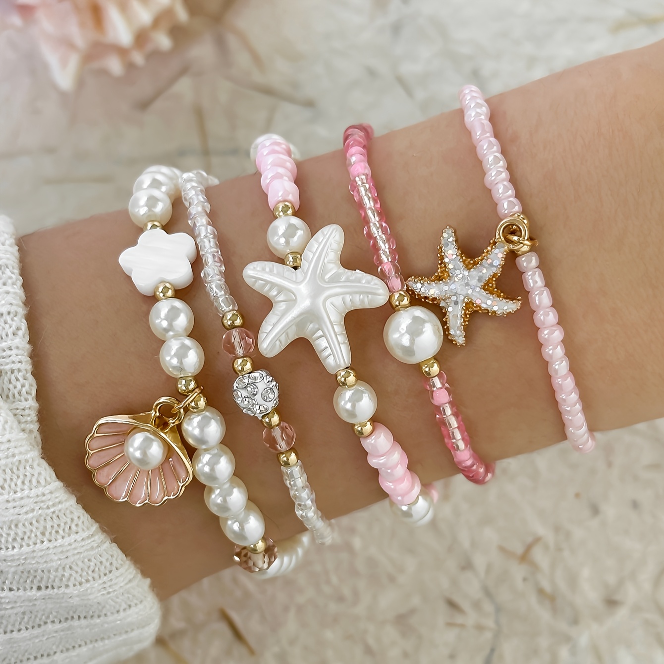 5pcs bohemian pink beaded bracelet set charms pearl Temu United