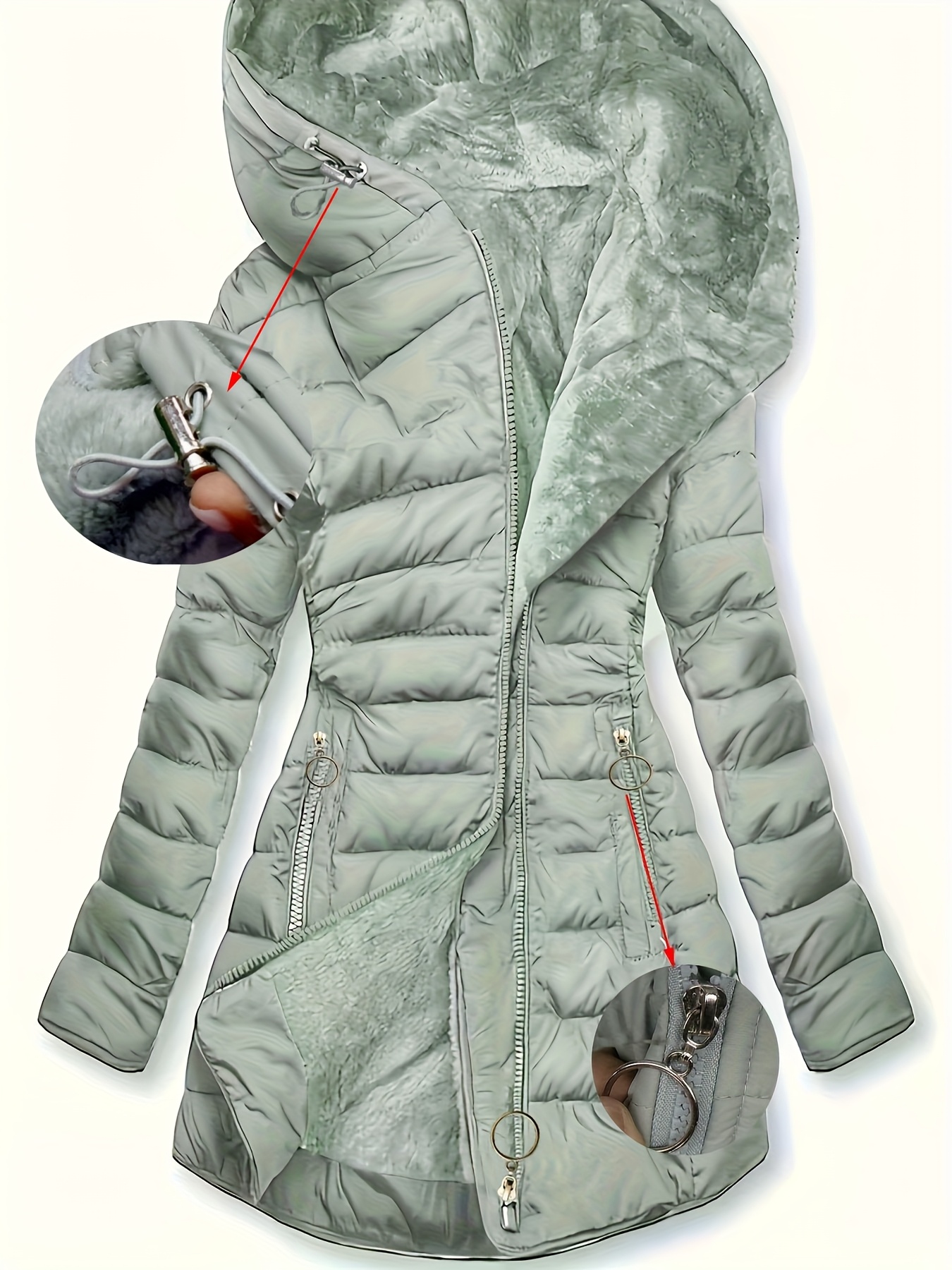 Dames Lange Fleece Gevoerde Jas - Dikke Winterjas met Zakken, Elegante Effen Kleur, Regular Fit voor Koud Weer