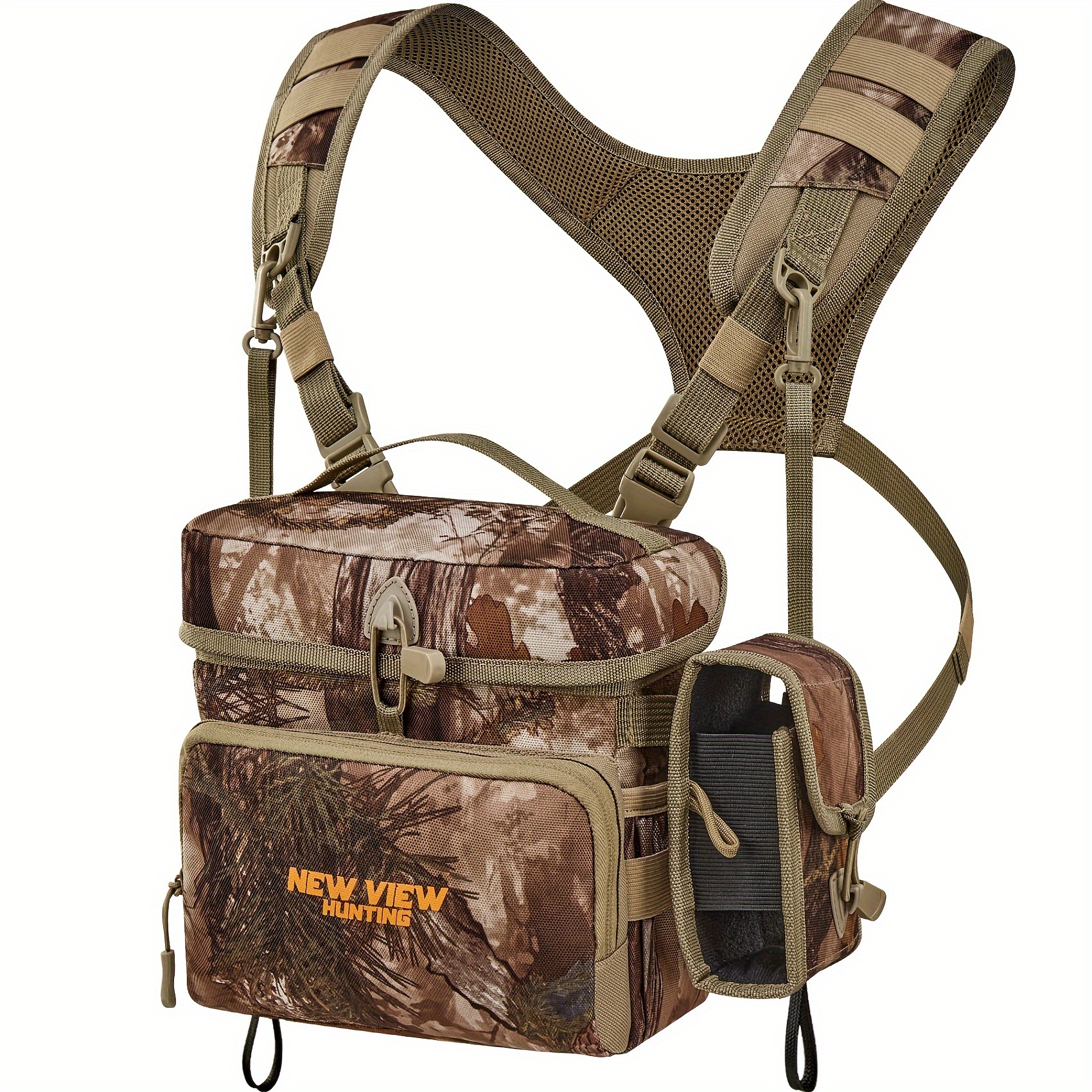 

New View Harness Chest Pack With Detachable Rangefinder Pouch, Adjustable Harness&rain Cover-ideal For Hunting, Can For Bird Watching Binoculars Storage, Camo Design Adds A Stylish Touch To Your