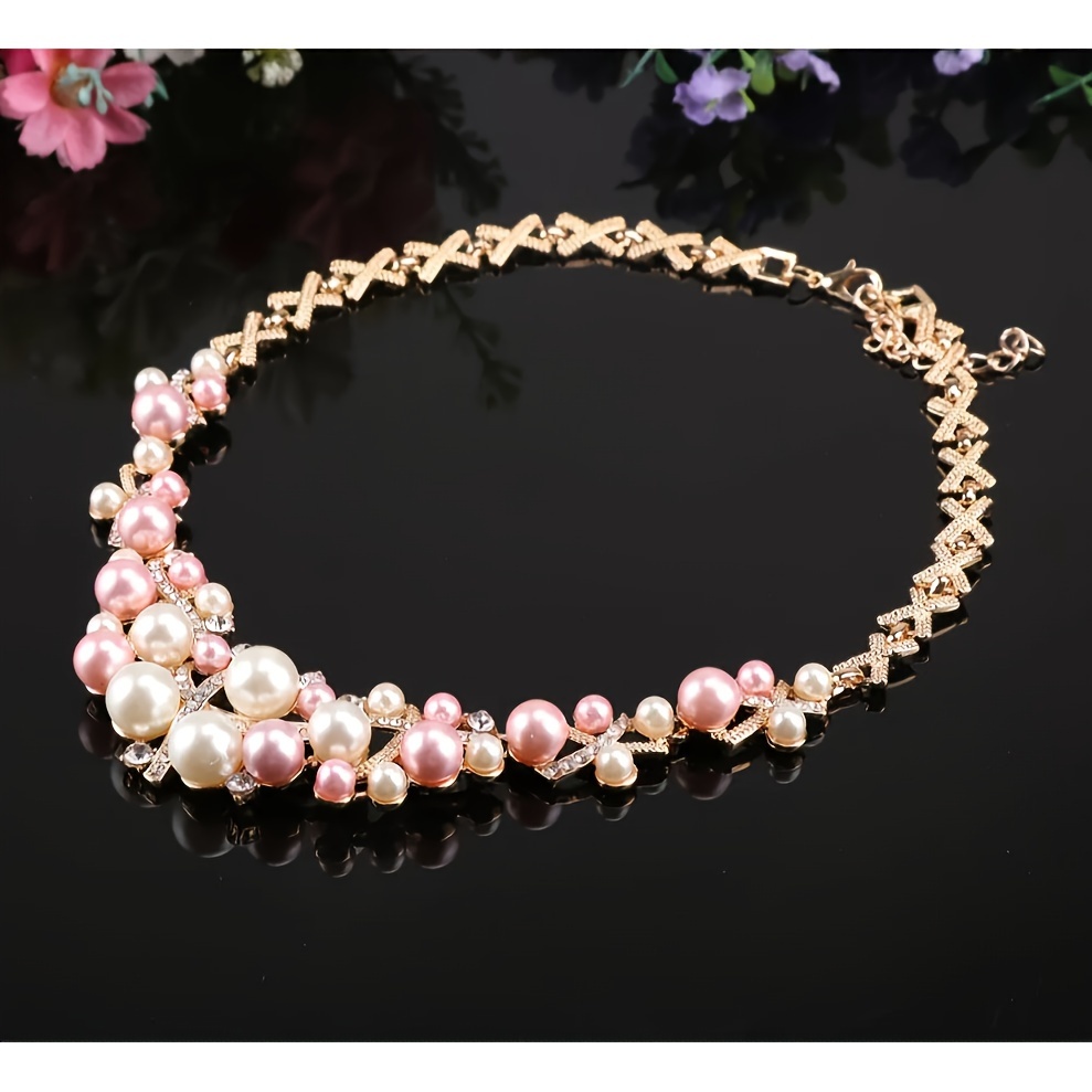 Elegant Pink & White Jewellery Set, Necklace, Bracelet, Earrings, Ring