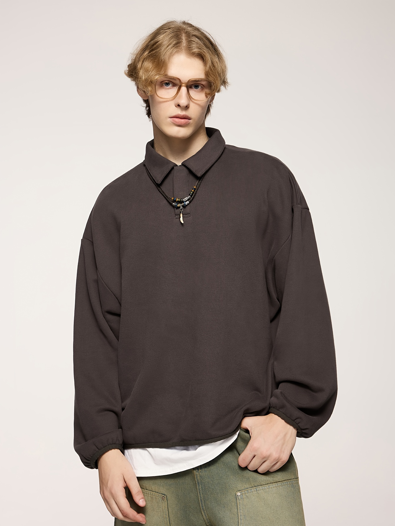 mens stylish fleece pullover sweatshirt a collar new Temu Bahrain