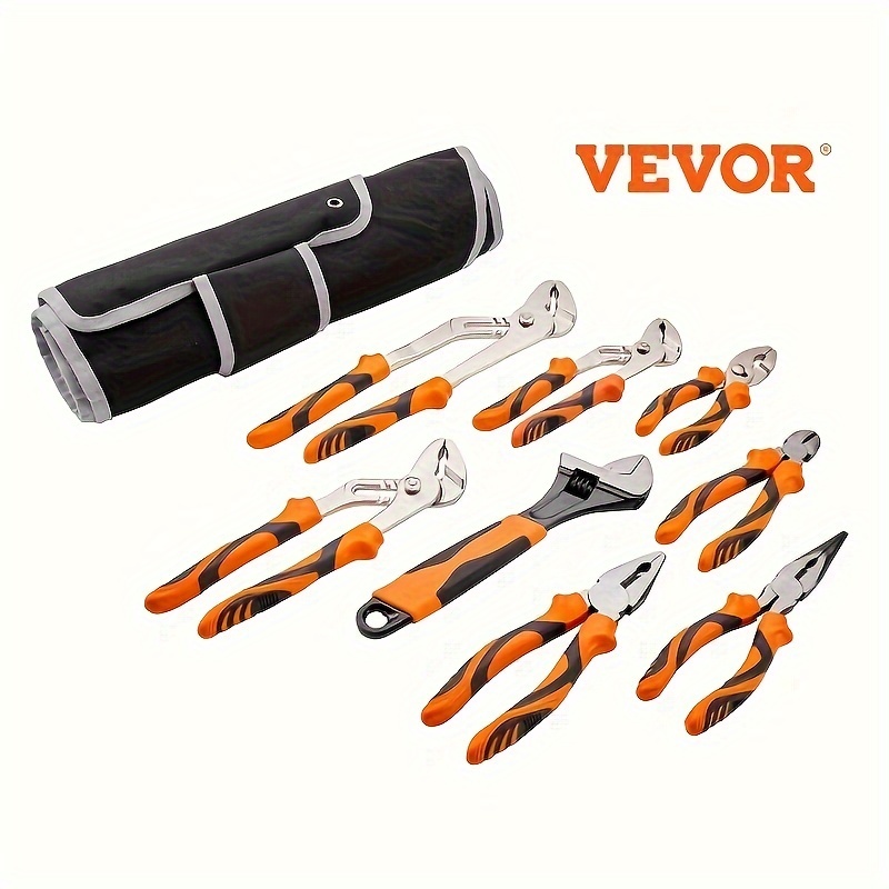 

Vevor 8-piece Pliers Set, High Carbon Steel, 12"/10"/8" Joint Pliers, 8" 's Pliers, 6" Slip Joint Pliers, 8" Long Nose Pliers, 6" Cutter, 10" Adjustable Wrench, And Tool Bag