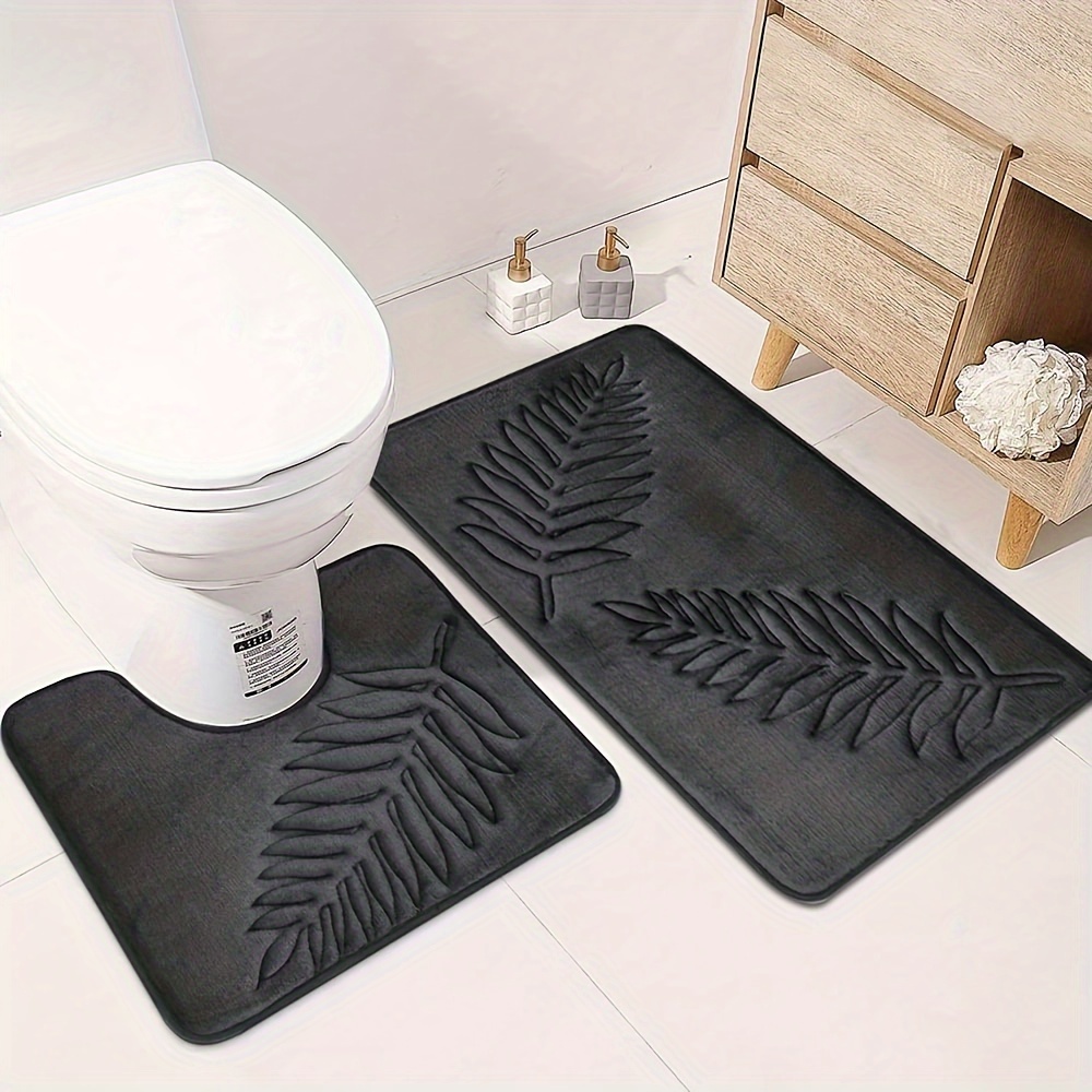 TEMU 2pcs Simple Solid Color Embossed Floor Mat Bathroom Floor Mat Home Soft Absorbent Non-slip Floor Mat Toilet Floor Mat