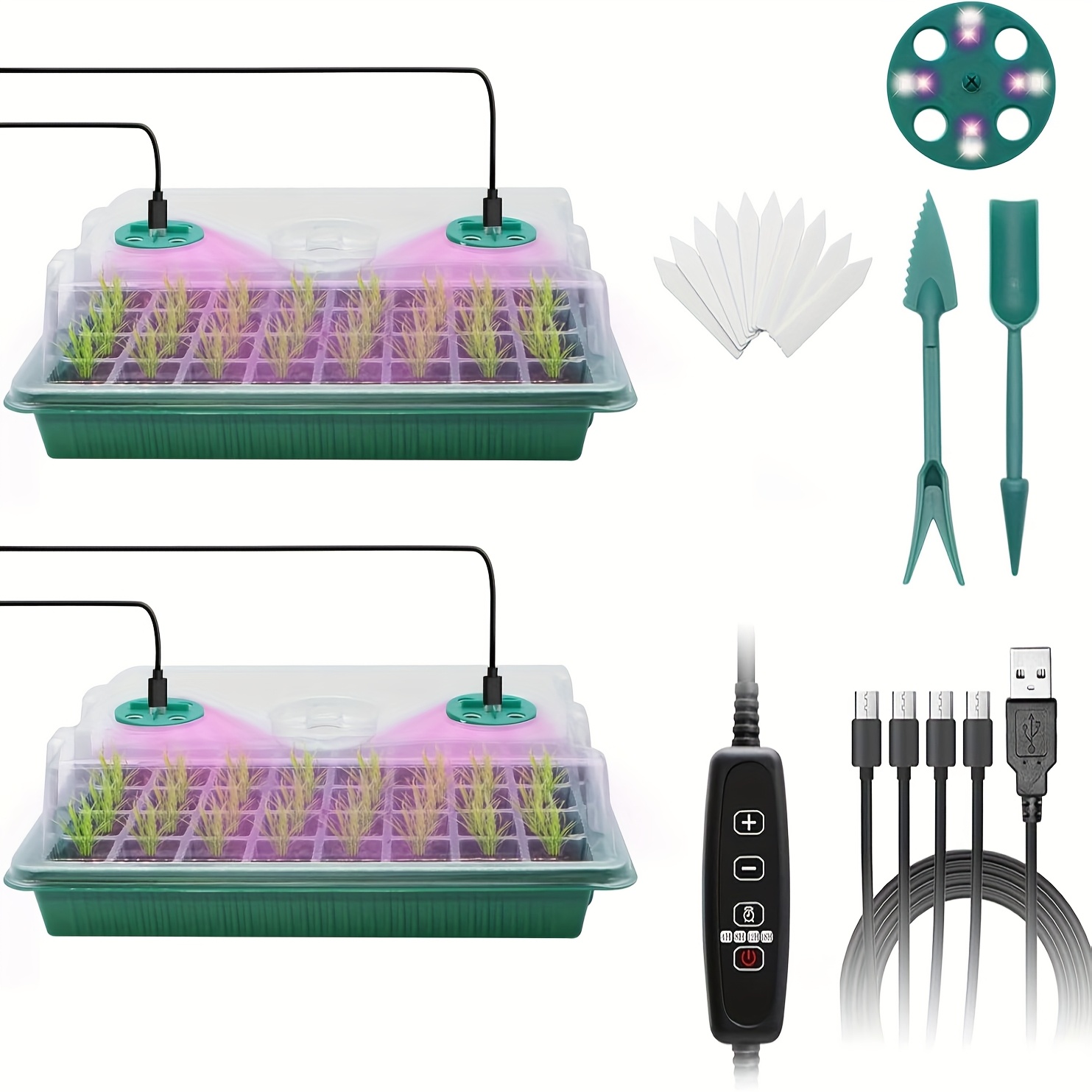 TEMU Plateau de de à 80 Cellules avec Lumière de Croissance, Kit de Départ d'Essais Germinatifs, Plateau de Semis , Luminosité et Humidité Réglables,