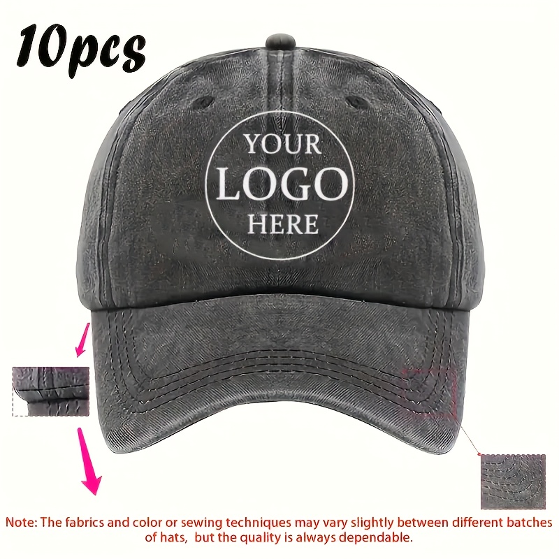 TEMU Customized Baseball Caps, 10pcs Set With Personalized Text/logo/photo, Adjustable Size, Options, Unisex Design, 100%, Casual Wear And Sports,