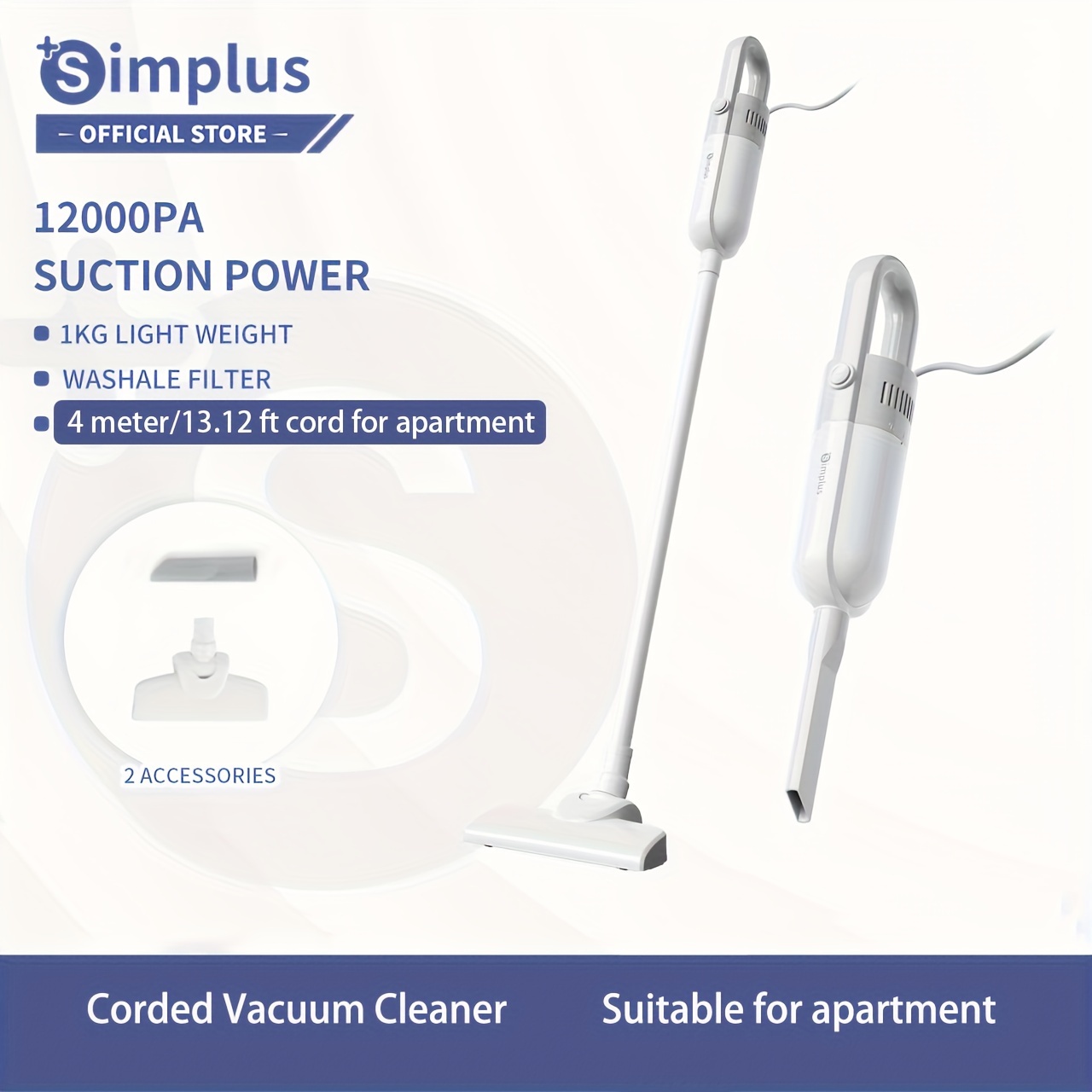 

Simplus Simple Household Corded Vacuum Cleaner 400w High Power Multifunctional Vacuum Cleaner Cord Length 4m/157inch