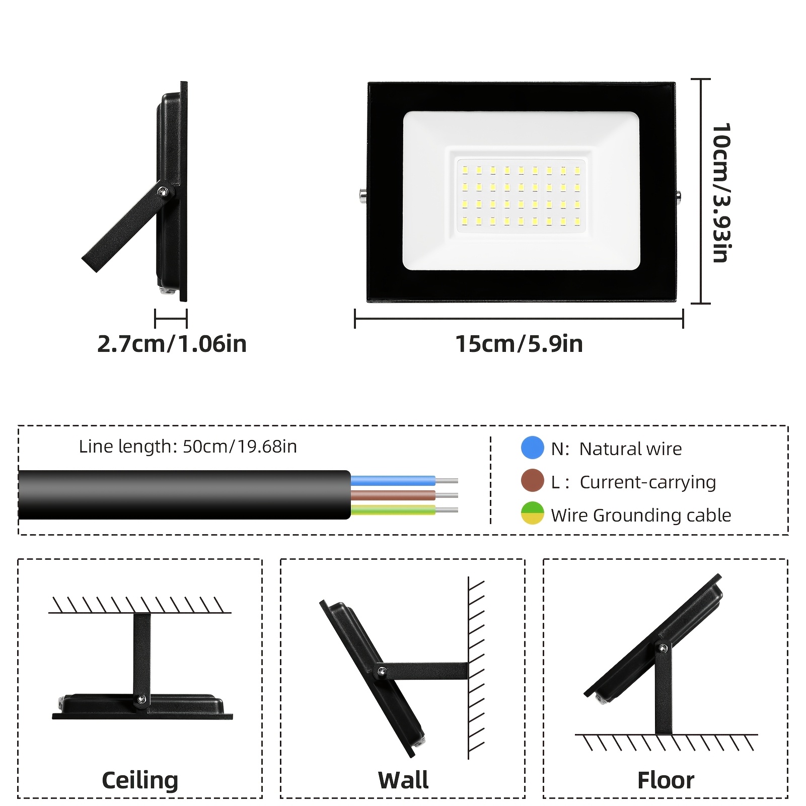 Image of 2pcs Outdoor Flood Led Work Light 30w 3000lm Floodlight Cool White, No Plug, Security Lights, For Garden Yard Lawn Basketball Football Court Patio Landscape Garage