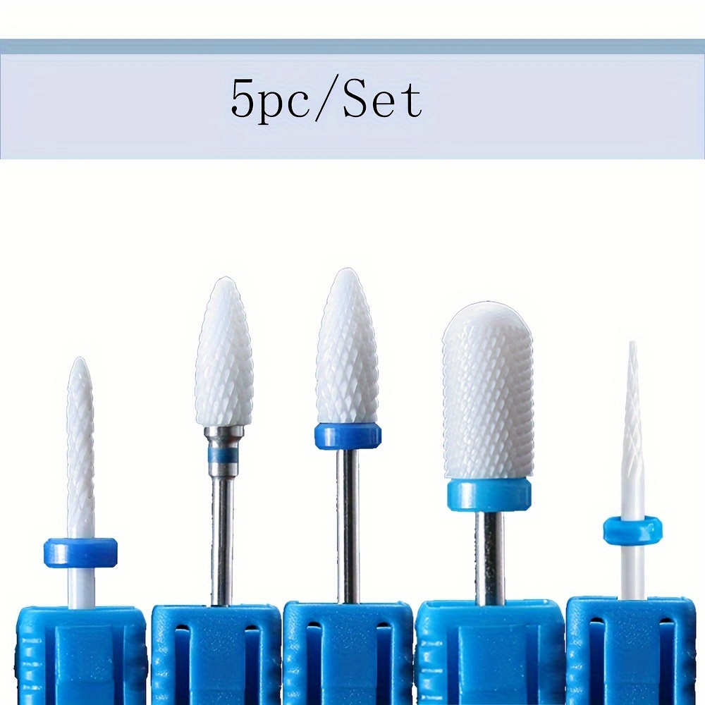 

5pc Ceramic Nail Drill Bit Set, 3/32" Electric Nail File Bits For Acrylic Gel Nails, Manicure Pedicure Cuticle Tools, High-temperature Resistant, Easy Clean Nail Art Accessories - Unscented