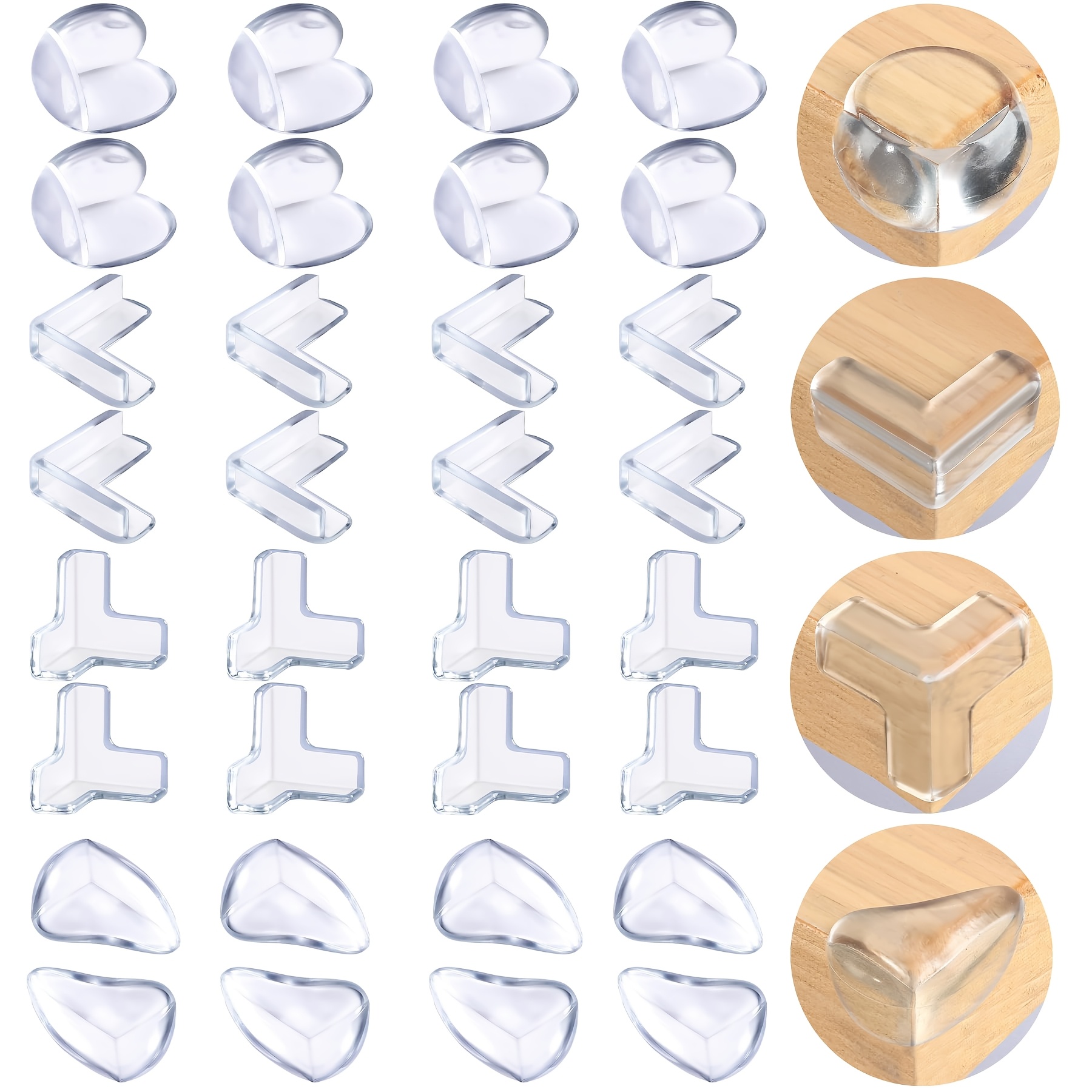 Image of 32pcs Set, Self-adhesive Silicone Table Corner Protectors, Transparent, 4 Shapes, Suitable For Furniture