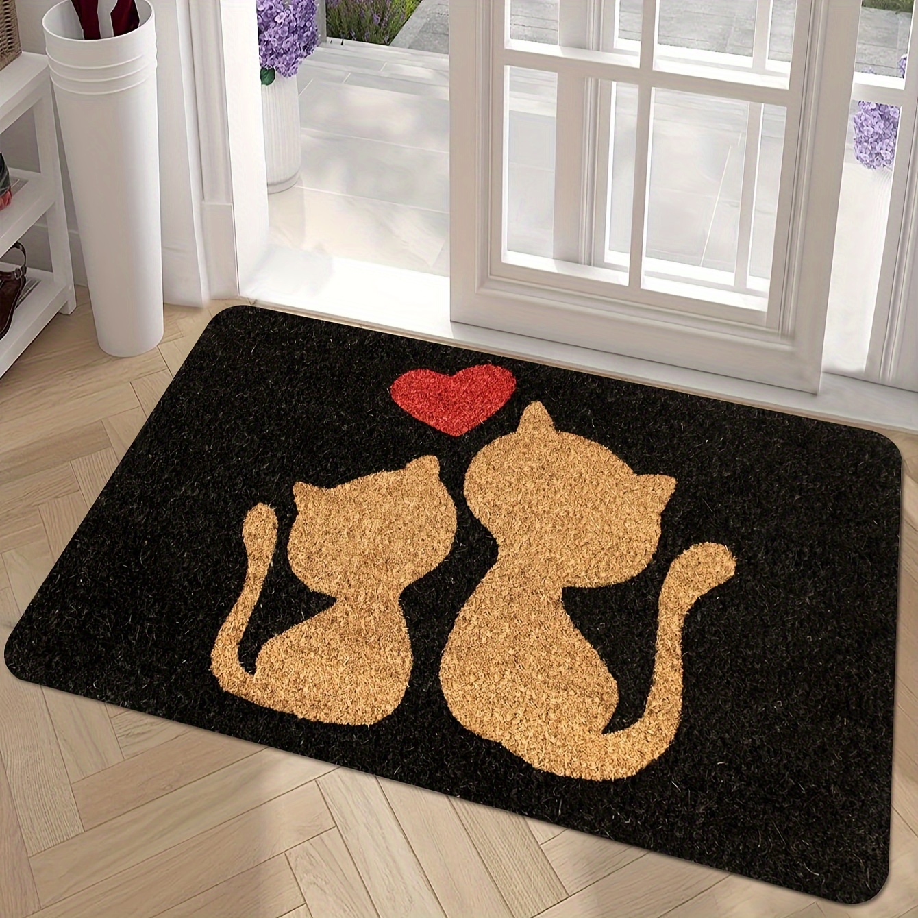 

1pc Whisker Cat Silhouette Doormat, Polyester Rectangle Floor Mat With Non-slip Pvc Backing, Machine Washable, Indoor/outdoor Anti-fouling Rug, Front Door Entryway Mat With