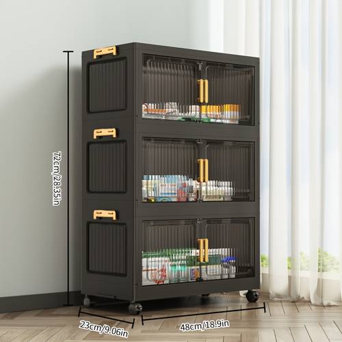 life heavy duty foldable storage cabinet with wheels collapsible mobile shelving unit multi tier rolling cart suitable for home bathroom medicine cabinet stackable plastic shelving unit with foldable panels for small spaces