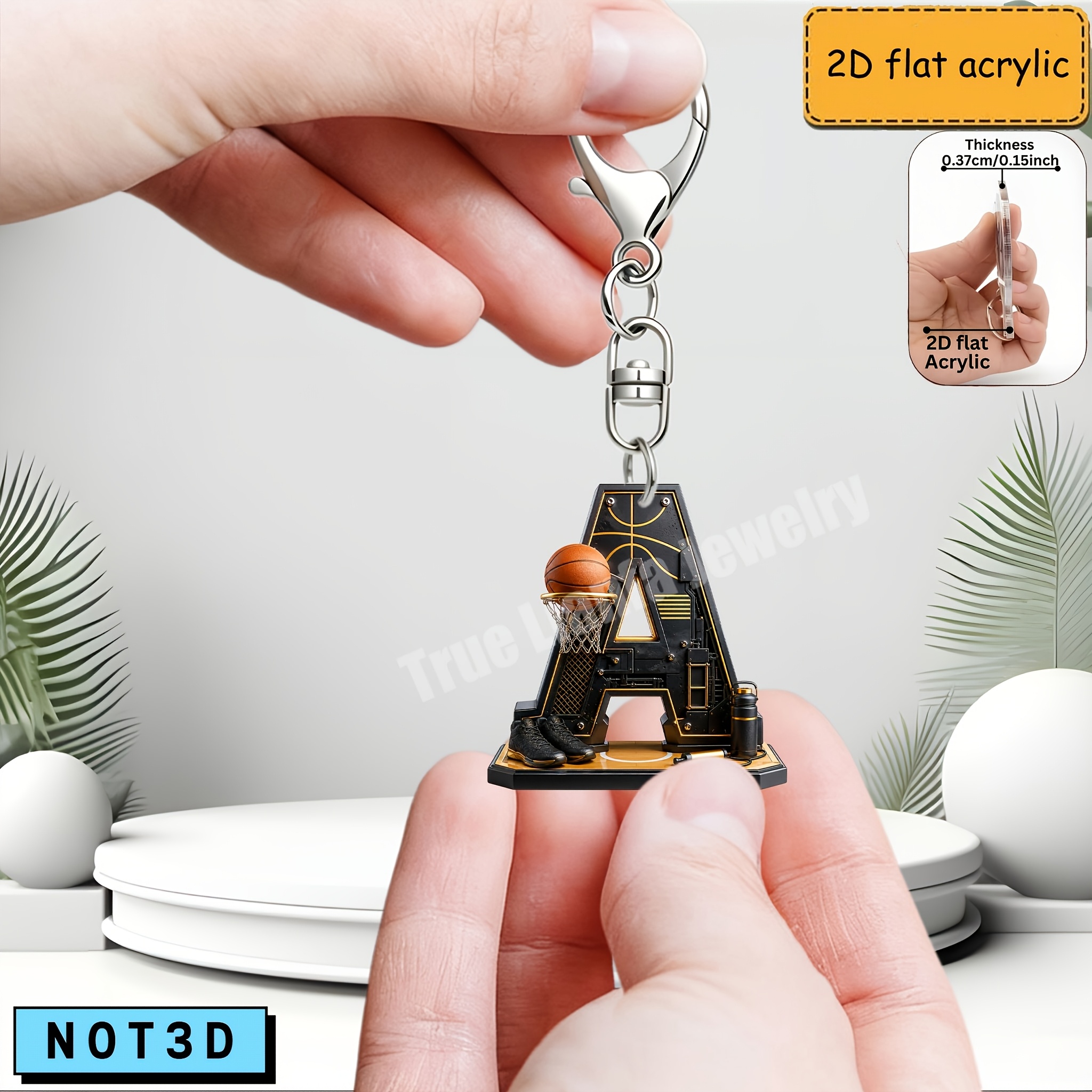 TEMU 2d Flat, 1pc Mechanical Basketball Court Letter A-z Acrylic Keychain Pendant, Basketball Letter Sports Theme, Basketball Equipment Style