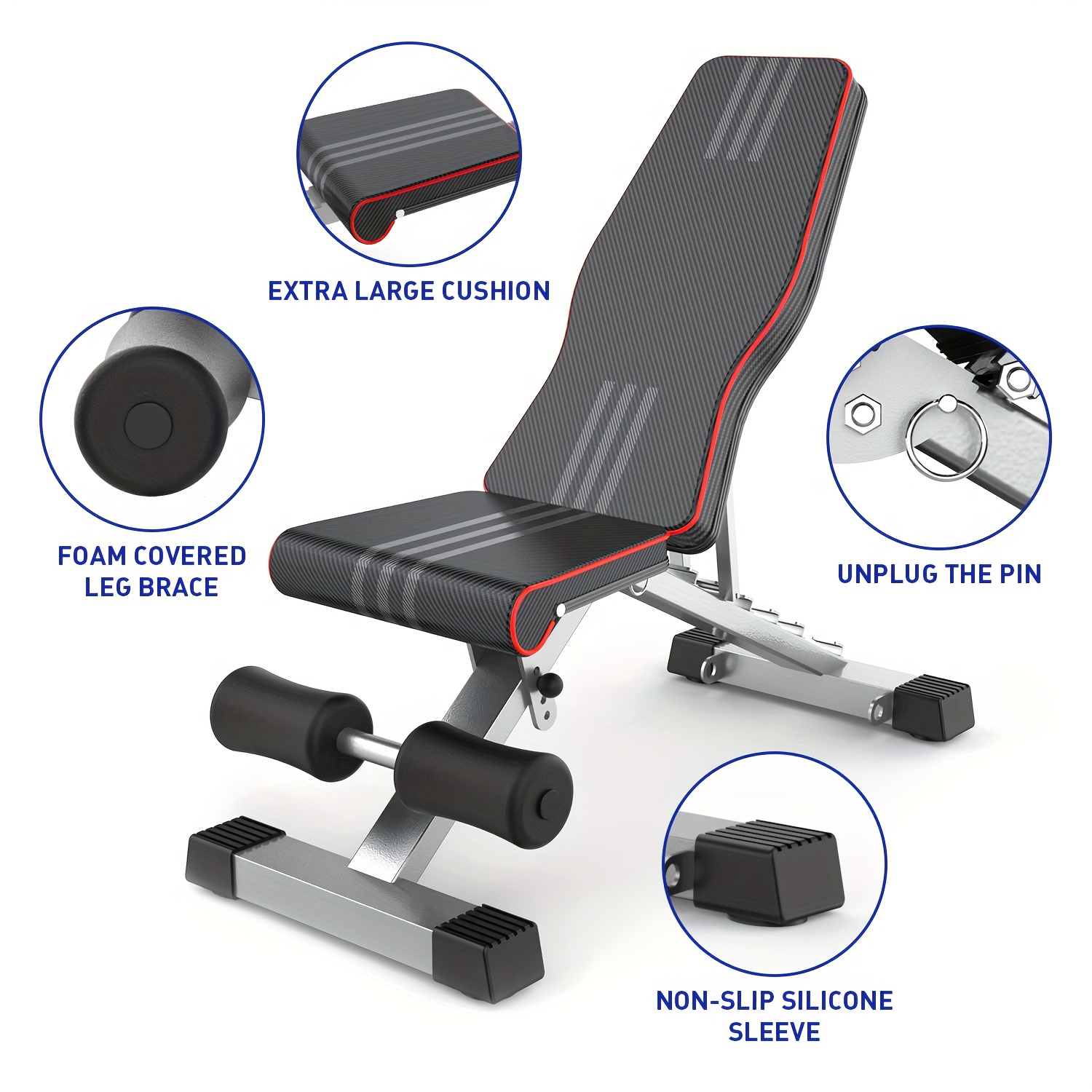 adjustable incline   weight bench with flat press full   bench suitable for bench press chest press   dips heavy duty portable workout equipment with fast adjust system pu cushioning details 7