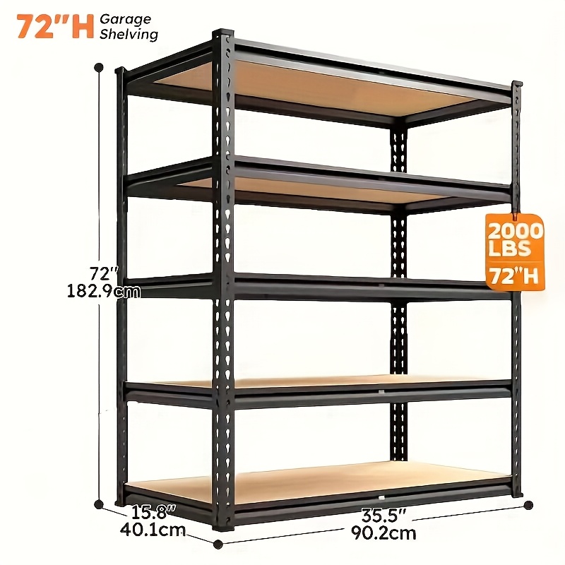 TEMU [heavy Duty Shelving] Heavy Duty 5 Tier 2000lbs Metal Shelving Units | 72"h/60"h Garage Shelving Storage Shelves, Adjustable Metal Shelving Unit