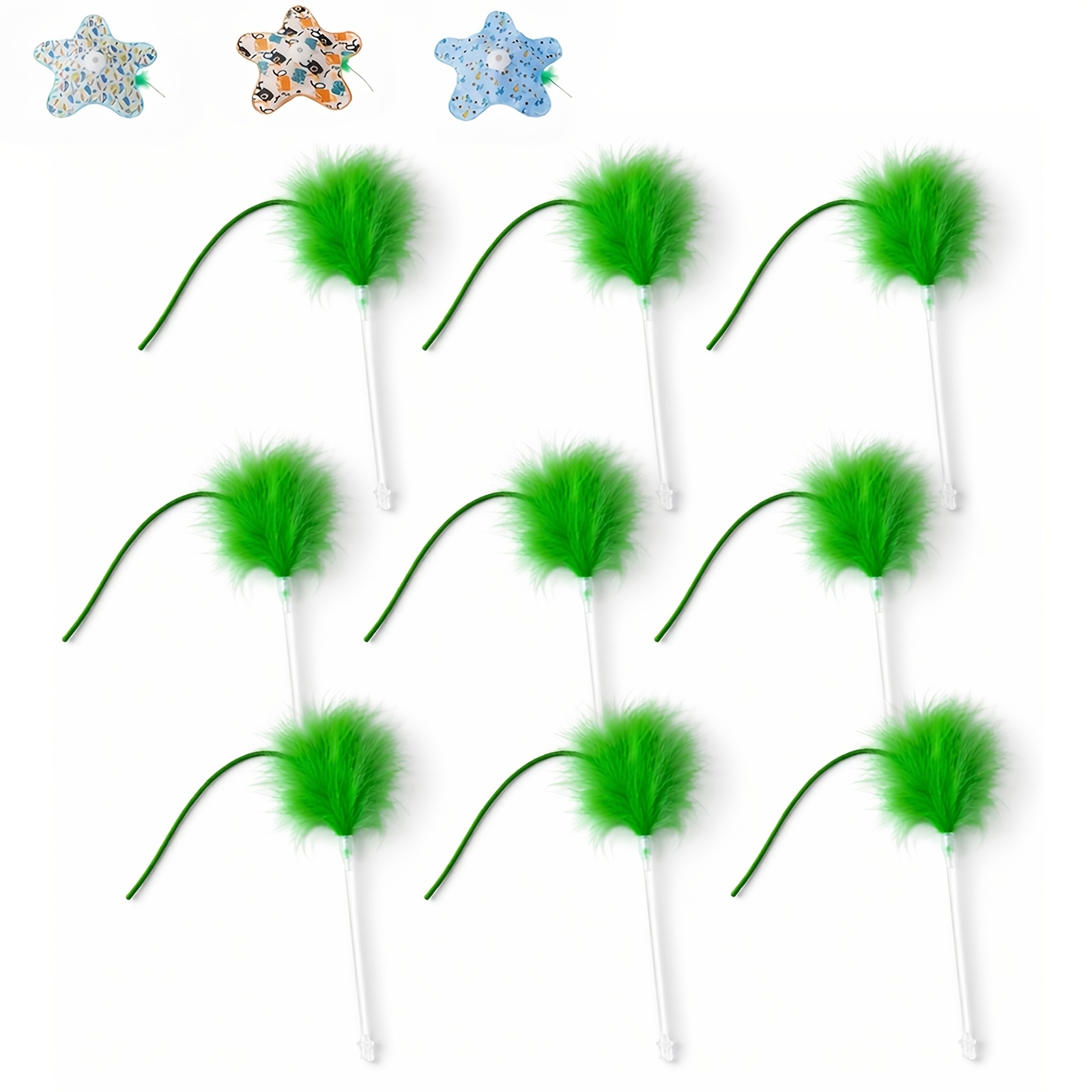 TEMU 9pcs Artificial Feather Cat Teaser Replacement Heads For Pc-8 Smart Cat Toy, Pp Wand Attachments And Refills, Interactive Pet Toy For Indoor