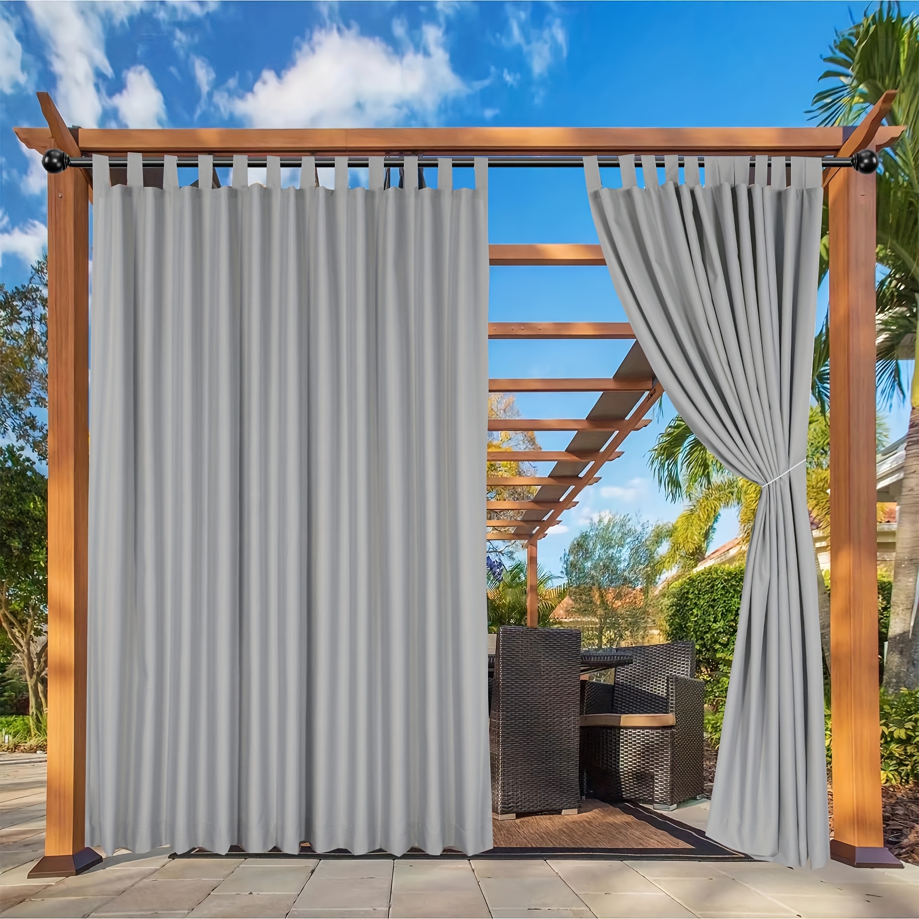 1 Panel Outdoor Patio Curtains - Blackout 100% Polyester Drapes with  Adjustable Tie-Backs, Light Filtering Privacy Protection \u0026 Sun Shade for  Pergola,, image size:1800x1800