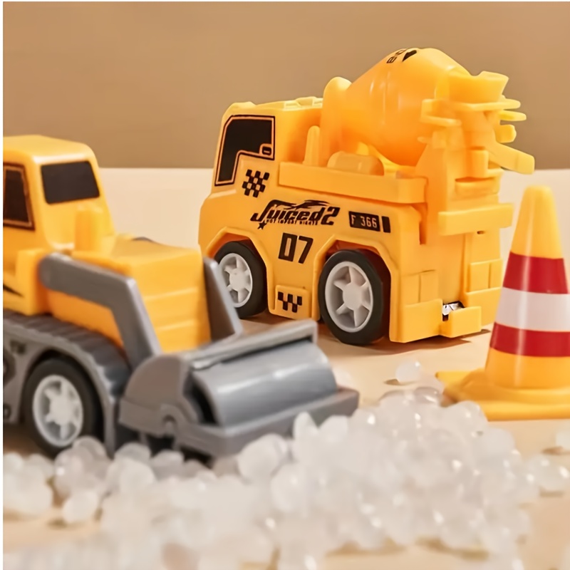 Toy Construction Track SetIncludes 2 Electric Vehicles And 4 Construction VehiclesBattery-powered (non-rechargeable)Orange Plastic Tracks Suitable for Kids Aged 3-6Perfect Christmas Gift