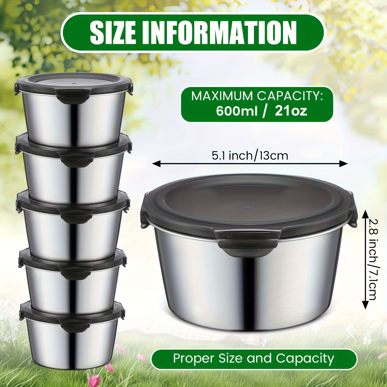 10pcs stainless steel food storage containers with airtight lids 600ml microwave freezer safe dishwasher friendly bento boxes for meal prep and snacks Product details 0