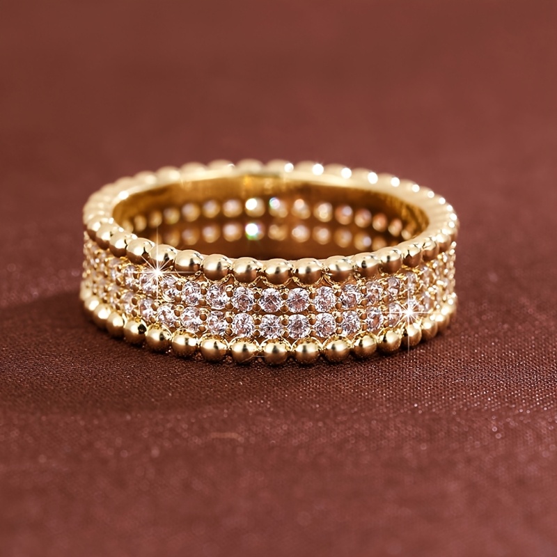 Women's Simple Beaded Edge Design Synthetic Zirconia Ring Set
