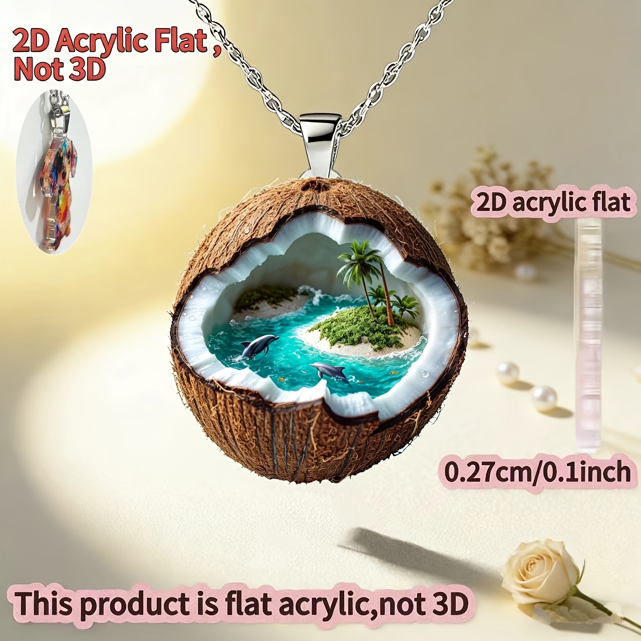 2D Acrylic Coconut Landscape Pattern Women's Necklace