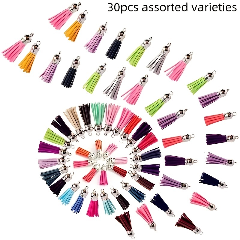 TEMU 30pcs 38mm Solid Color Keychain Tassels - Vibrant Multicolor Pink, Green, Yellow, Orange, Purple, Red, Brown, Golden, Silvery