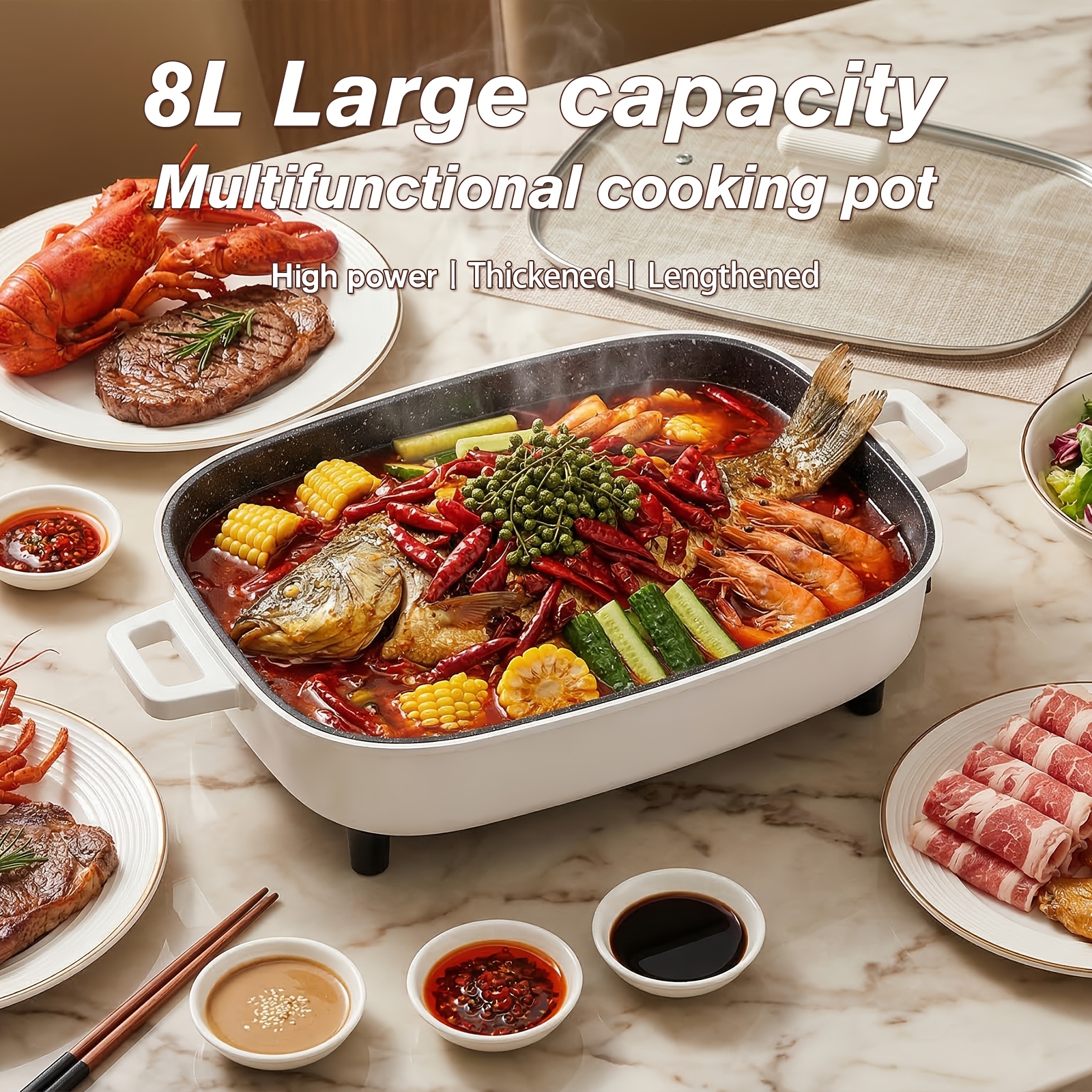 Non-stick Multifunctional Electric Cooking Pot with Aluminum Alloy Inner Pot, Glass Lid And Knob Thermostat. All-in-one for Frying, Grilling, Braising, Stewing And Hot Pot, Serves 2-6 People. Ideal for Home, Parties, Camping And Holiday Gifts.